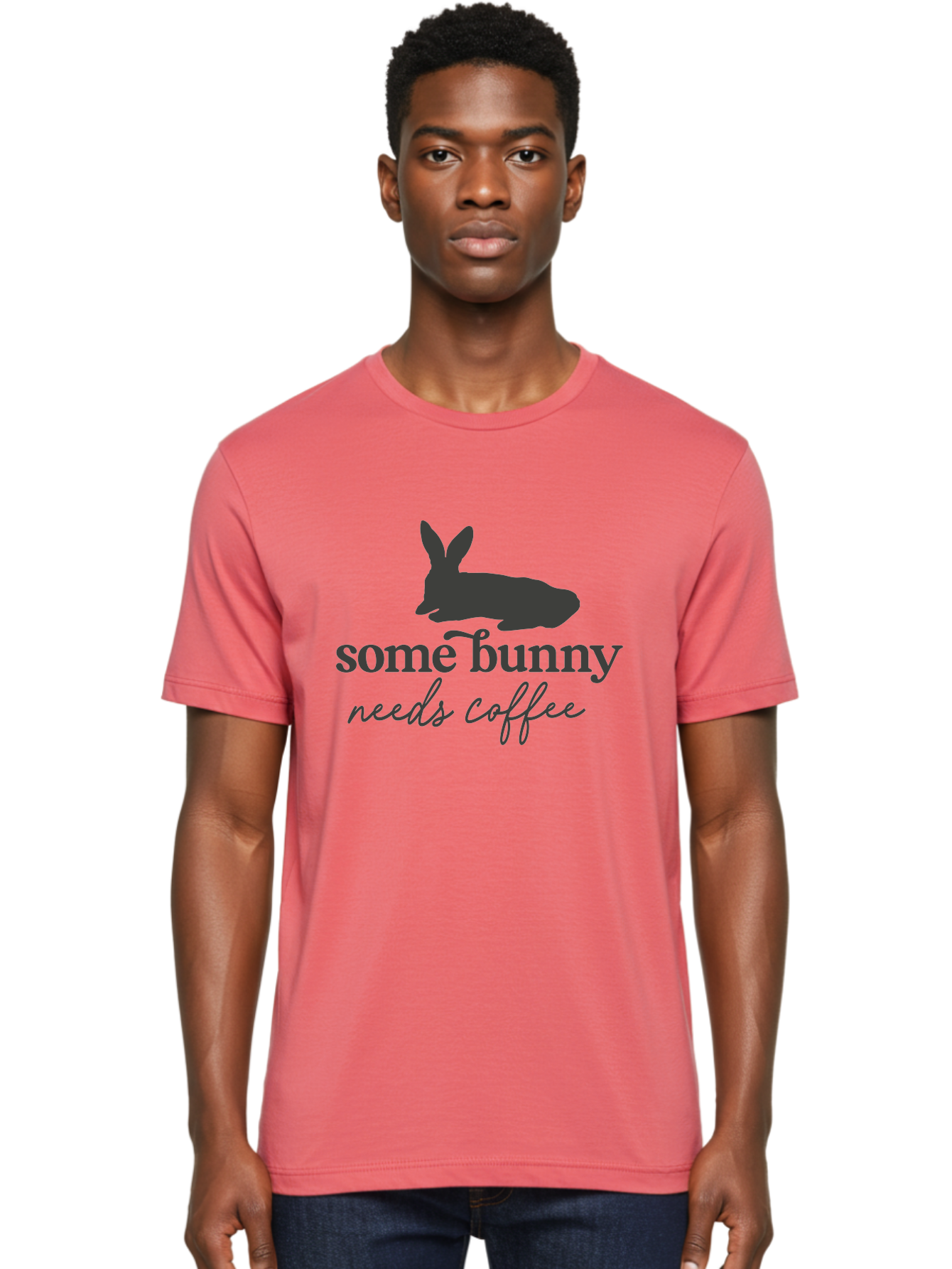 Some Bunny Needs Coffee Men'S Graphic Tee, 100% Cotton, Comfortable Casual Summer Wear, Machine Washable, Coffee Lover, Bunny Silhouette, Morning Motivation, Caffeine Humor, Rabbit Design, Funny Quote, Coffee Break Aae657 27