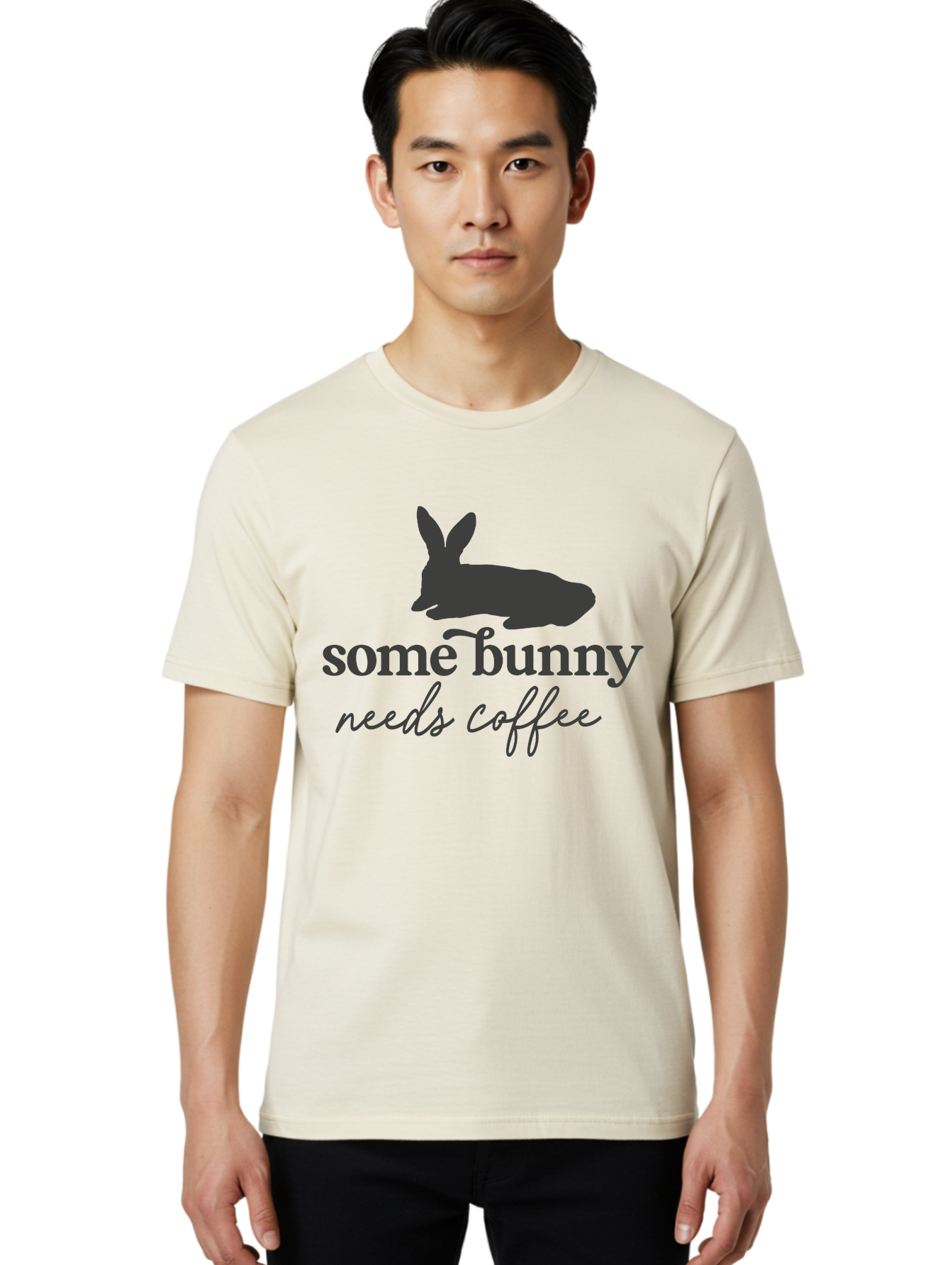 Some Bunny Needs Coffee Men'S Graphic Tee, 100% Cotton, Comfortable Casual Summer Wear, Machine Washable, Coffee Lover, Bunny Silhouette, Morning Motivation, Caffeine Humor, Rabbit Design, Funny Quote, Coffee Break Aae657 29