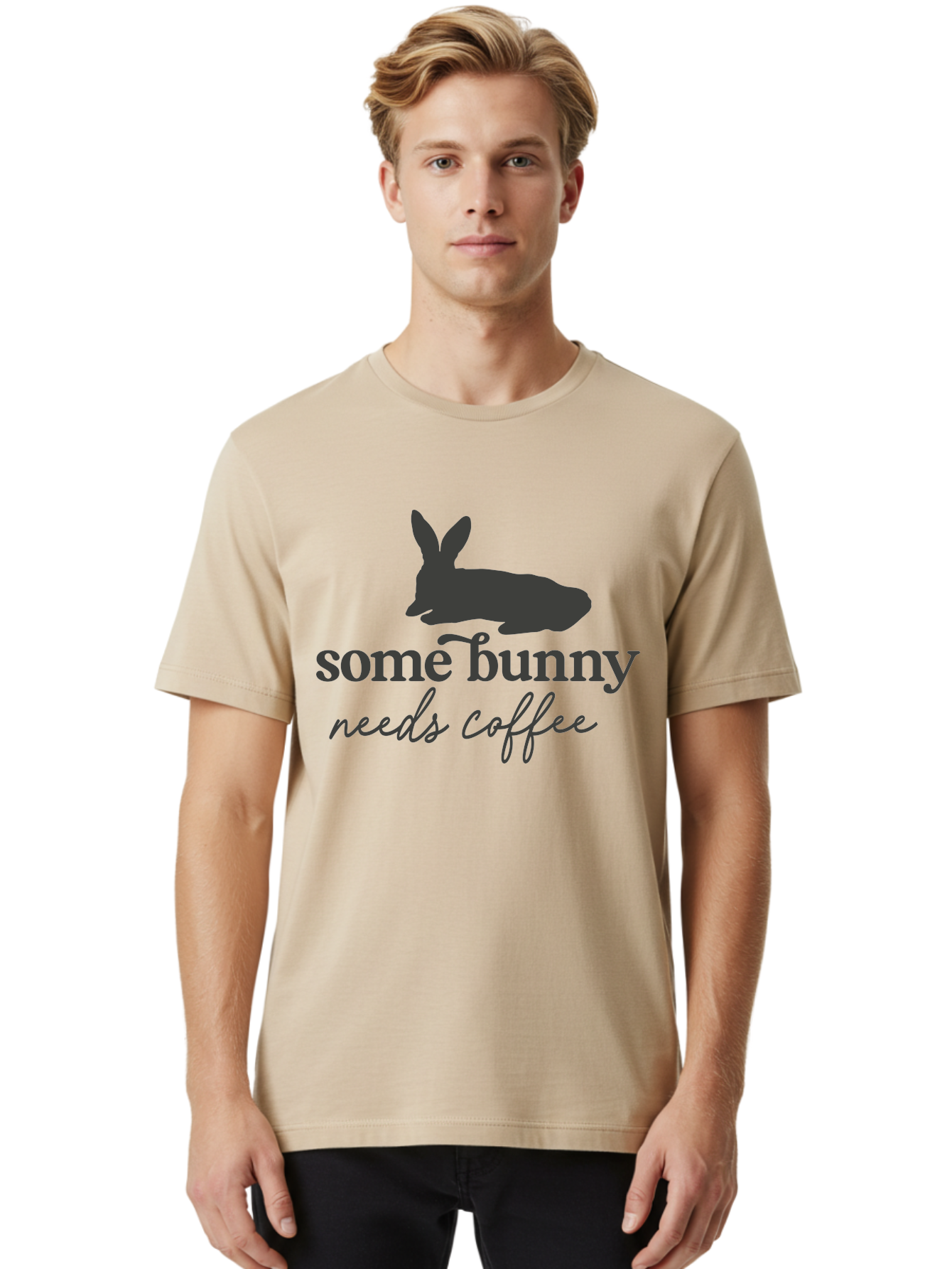 Some Bunny Needs Coffee Men'S Graphic Tee, 100% Cotton, Comfortable Casual Summer Wear, Machine Washable, Coffee Lover, Bunny Silhouette, Morning Motivation, Caffeine Humor, Rabbit Design, Funny Quote, Coffee Break Aae657 25