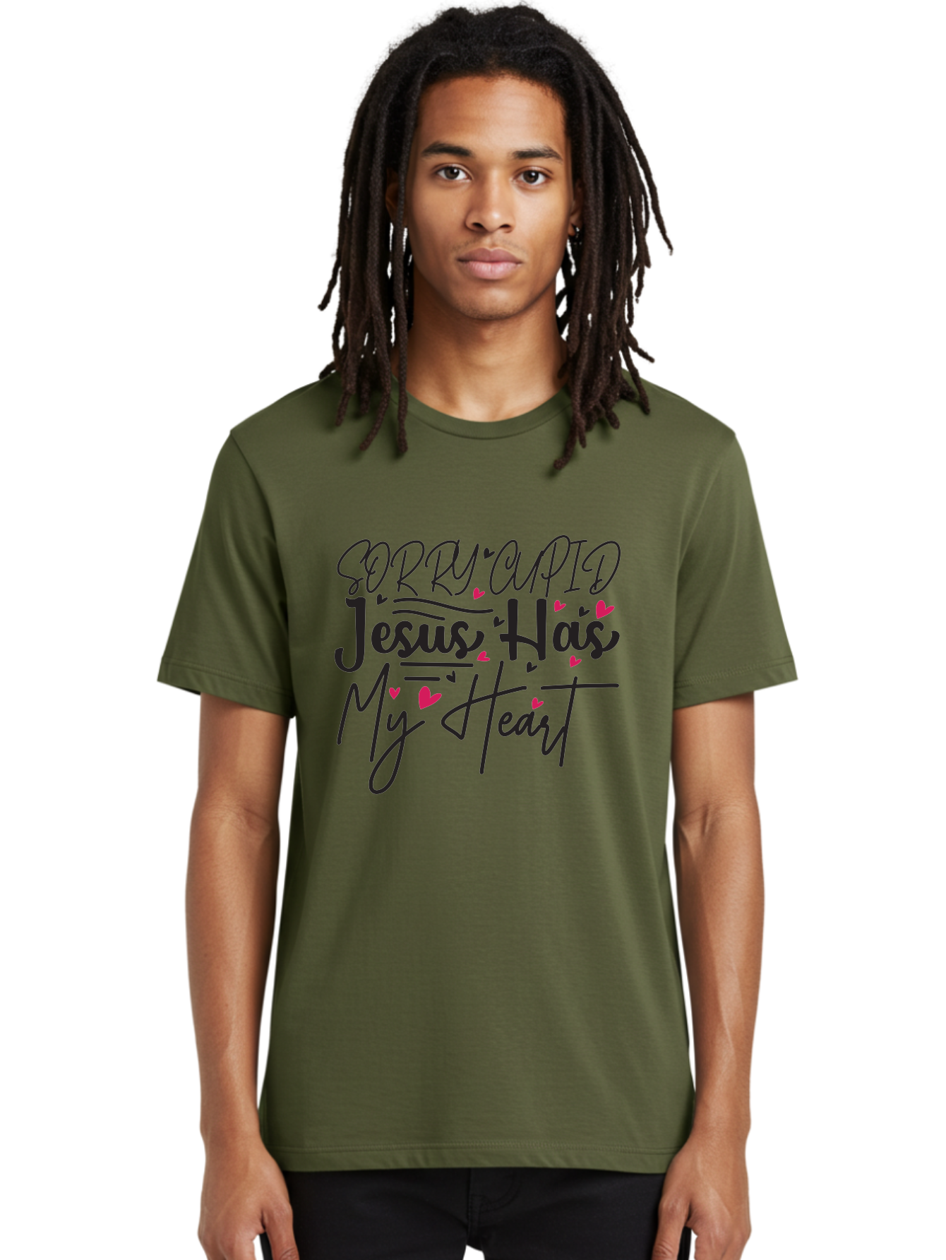 Sorry Cupid Jesus Has My Heart Men'S Graphic Tee, 100% Cotton, Comfortable Casual Summer Wear, Machine Washable, Valentine'S Day Quote, Christian Love, Jesus Has My Heart, Sorry Cupid, Inspirational Quotes, Faith-Based Design, Aae658 2