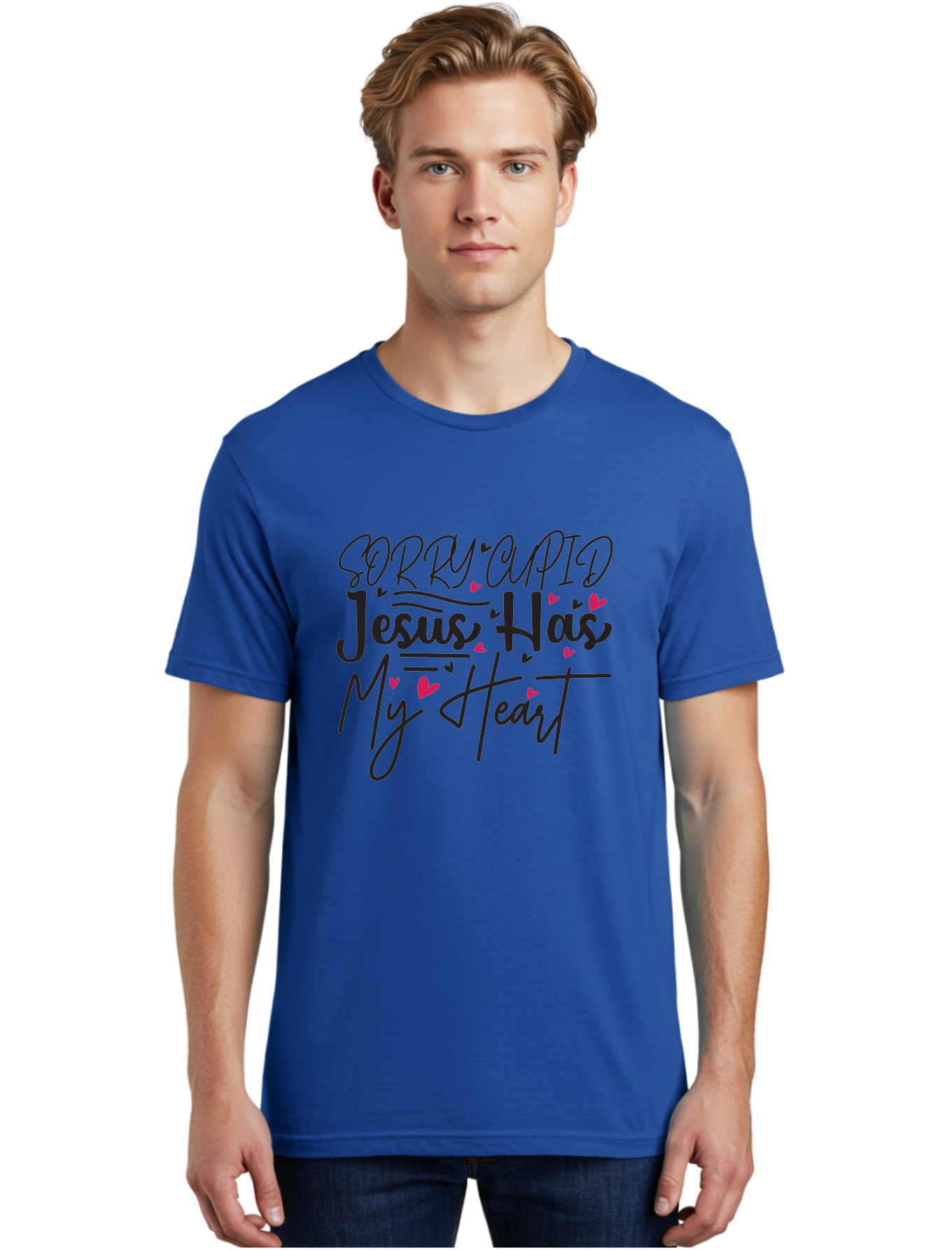 Sorry Cupid Jesus Has My Heart Men'S Graphic Tee, 100% Cotton, Comfortable Casual Summer Wear, Machine Washable, Valentine'S Day Quote, Christian Love, Jesus Has My Heart, Sorry Cupid, Inspirational Quotes, Faith-Based Design, Aae658 24