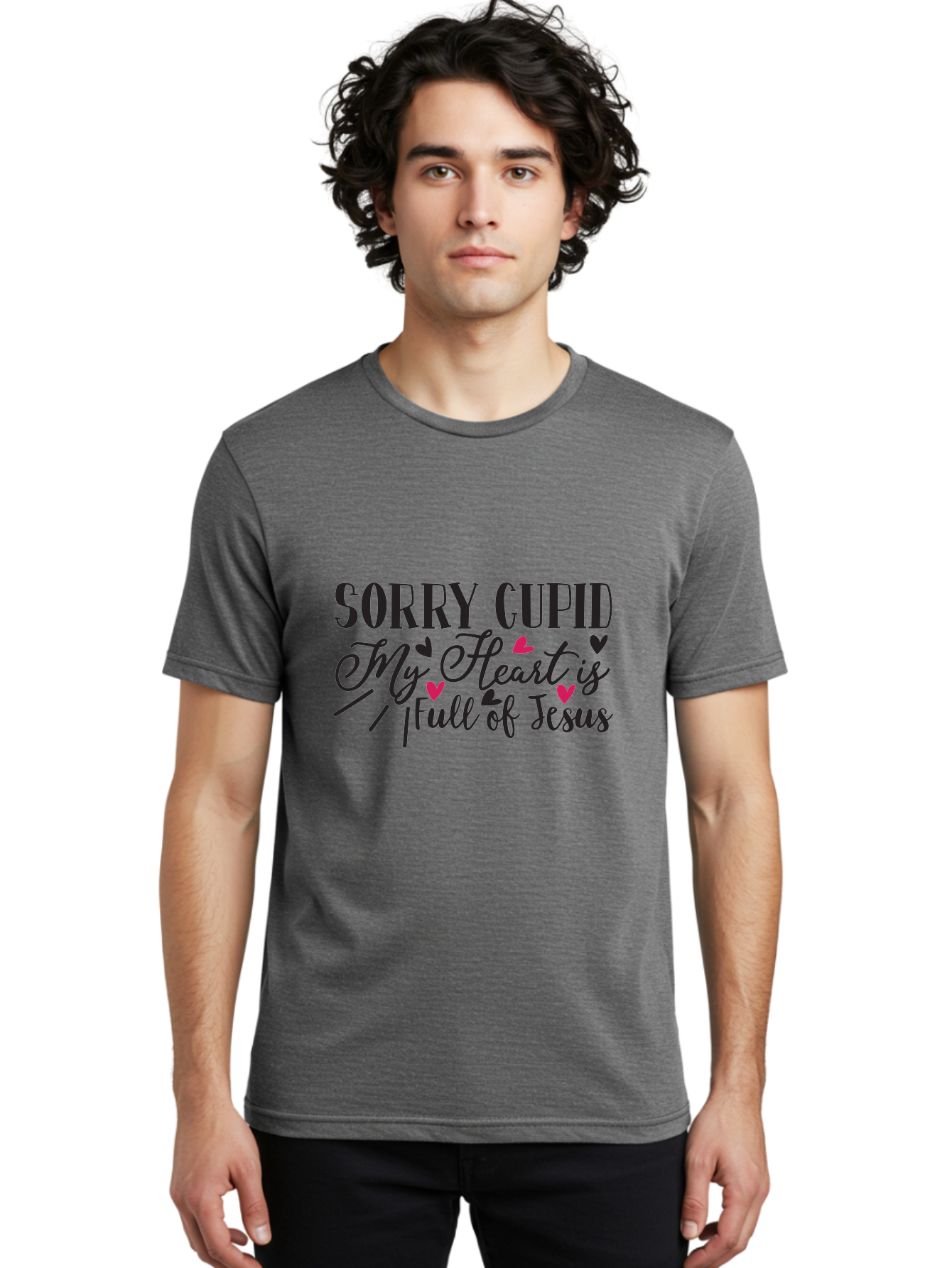 Sorry Cupid My Heart Is Full Of Jesus-01 Men'S Graphic Tee, 100% Cotton, Comfortable Casual Summer Wear, Machine Washable, Faith-Based Quote, Inspirational Sayings, Christian T-Shirt Design, Valentines Day Quote, Cupid Quote, Love Lettering, Aae659 28