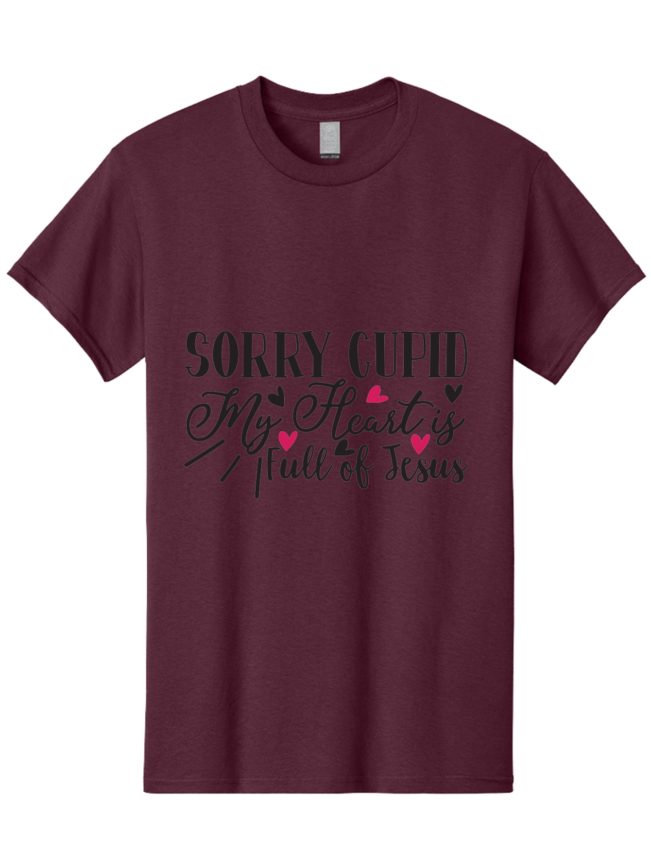 Sorry Cupid My Heart Is Full Of Jesus-01 Men'S Graphic Tee, 100% Cotton, Comfortable Casual Summer Wear, Machine Washable, Faith-Based Quote, Inspirational Sayings, Christian T-Shirt Design, Valentines Day Quote, Cupid Quote, Love Lettering, Aae659 1