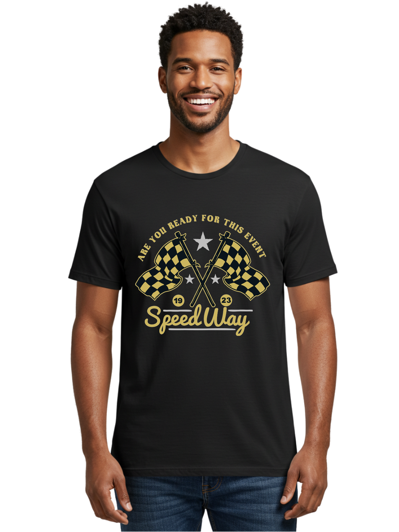 Speedway Men'S Graphic Tee, 100% Cotton, Comfortable Casual Summer Wear, Machine Washable, Racing Flags, Checkered Flags, Speedway Racing, Motorsports Event, Racing Numbers 19 And 23, Are You Ready For This Event, Racing Stars Aae664 8
