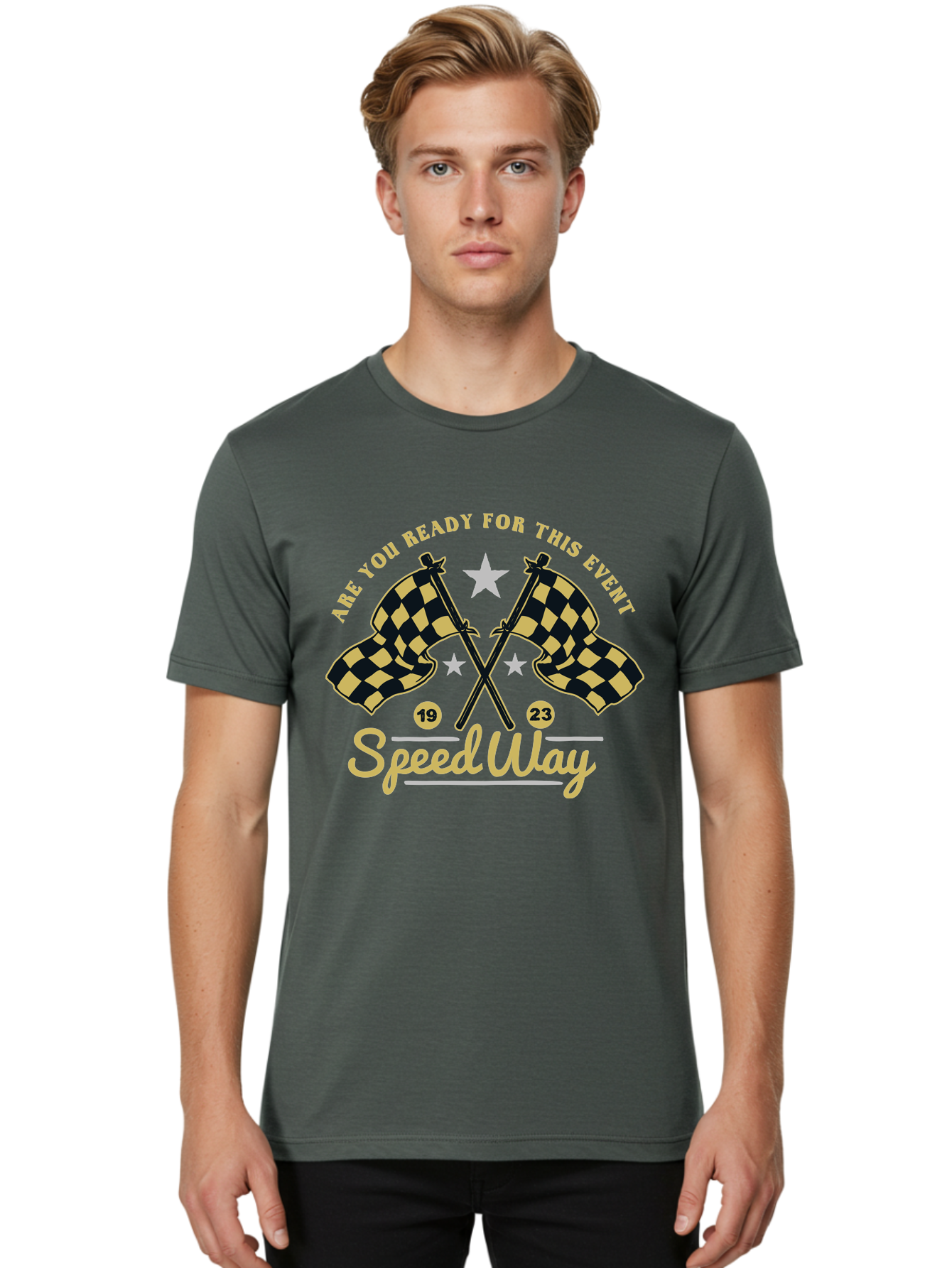 Speedway Men'S Graphic Tee, 100% Cotton, Comfortable Casual Summer Wear, Machine Washable, Racing Flags, Checkered Flags, Speedway Racing, Motorsports Event, Racing Numbers 19 And 23, Are You Ready For This Event, Racing Stars Aae664 14