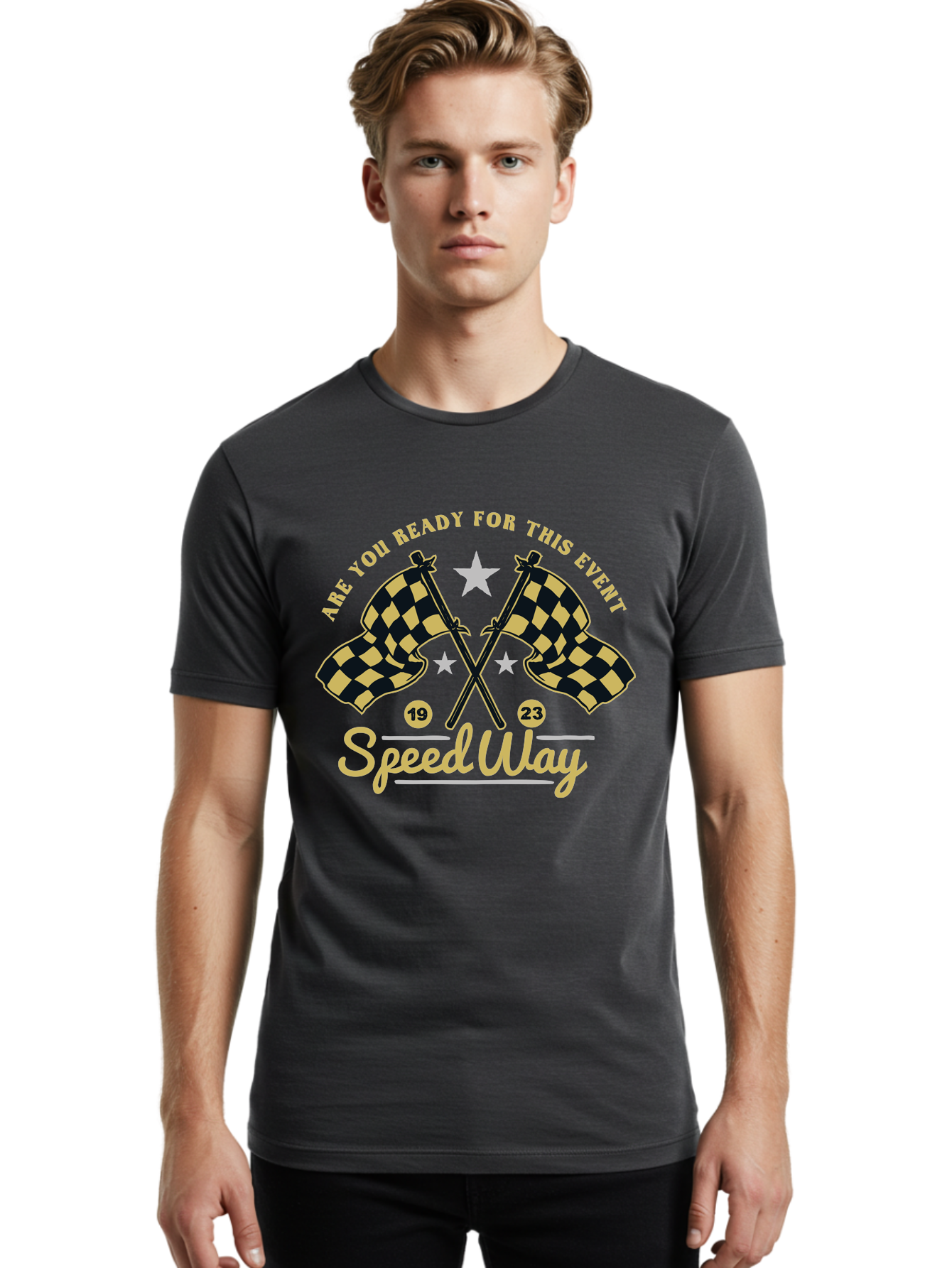 Speedway Men'S Graphic Tee, 100% Cotton, Comfortable Casual Summer Wear, Machine Washable, Racing Flags, Checkered Flags, Speedway Racing, Motorsports Event, Racing Numbers 19 And 23, Are You Ready For This Event, Racing Stars Aae664 30