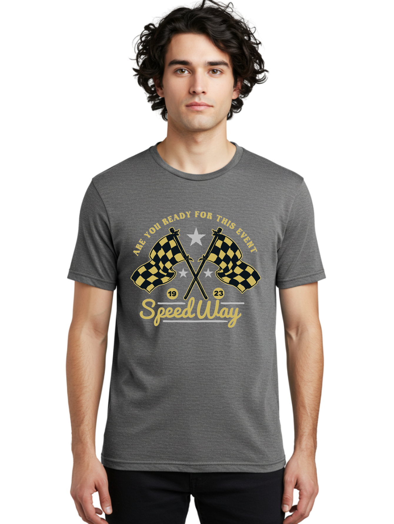 Speedway Men'S Graphic Tee, 100% Cotton, Comfortable Casual Summer Wear, Machine Washable, Racing Flags, Checkered Flags, Speedway Racing, Motorsports Event, Racing Numbers 19 And 23, Are You Ready For This Event, Racing Stars Aae664 20