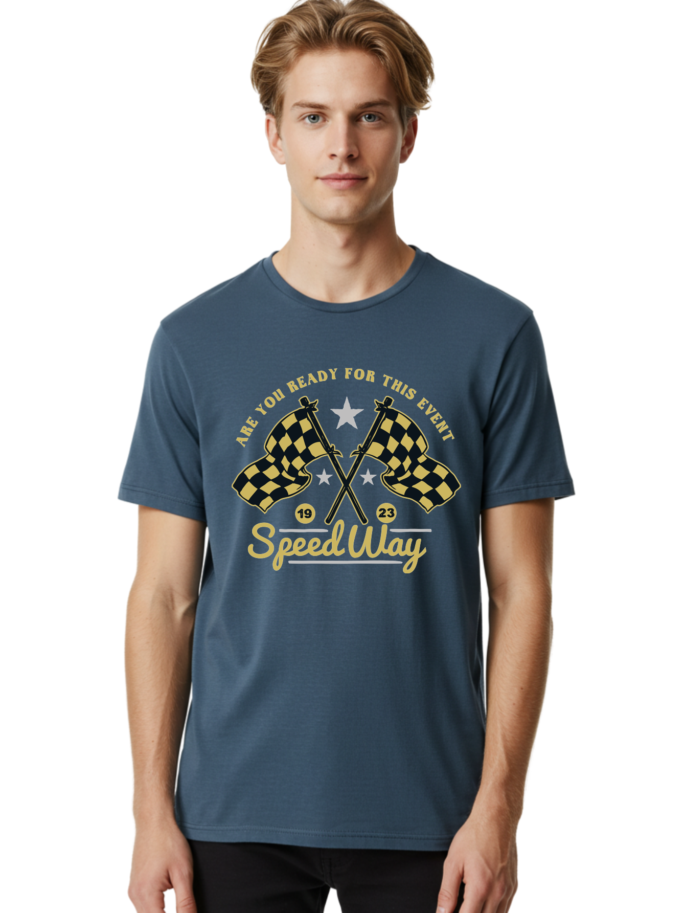 Speedway Men'S Graphic Tee, 100% Cotton, Comfortable Casual Summer Wear, Machine Washable, Racing Flags, Checkered Flags, Speedway Racing, Motorsports Event, Racing Numbers 19 And 23, Are You Ready For This Event, Racing Stars Aae664 26