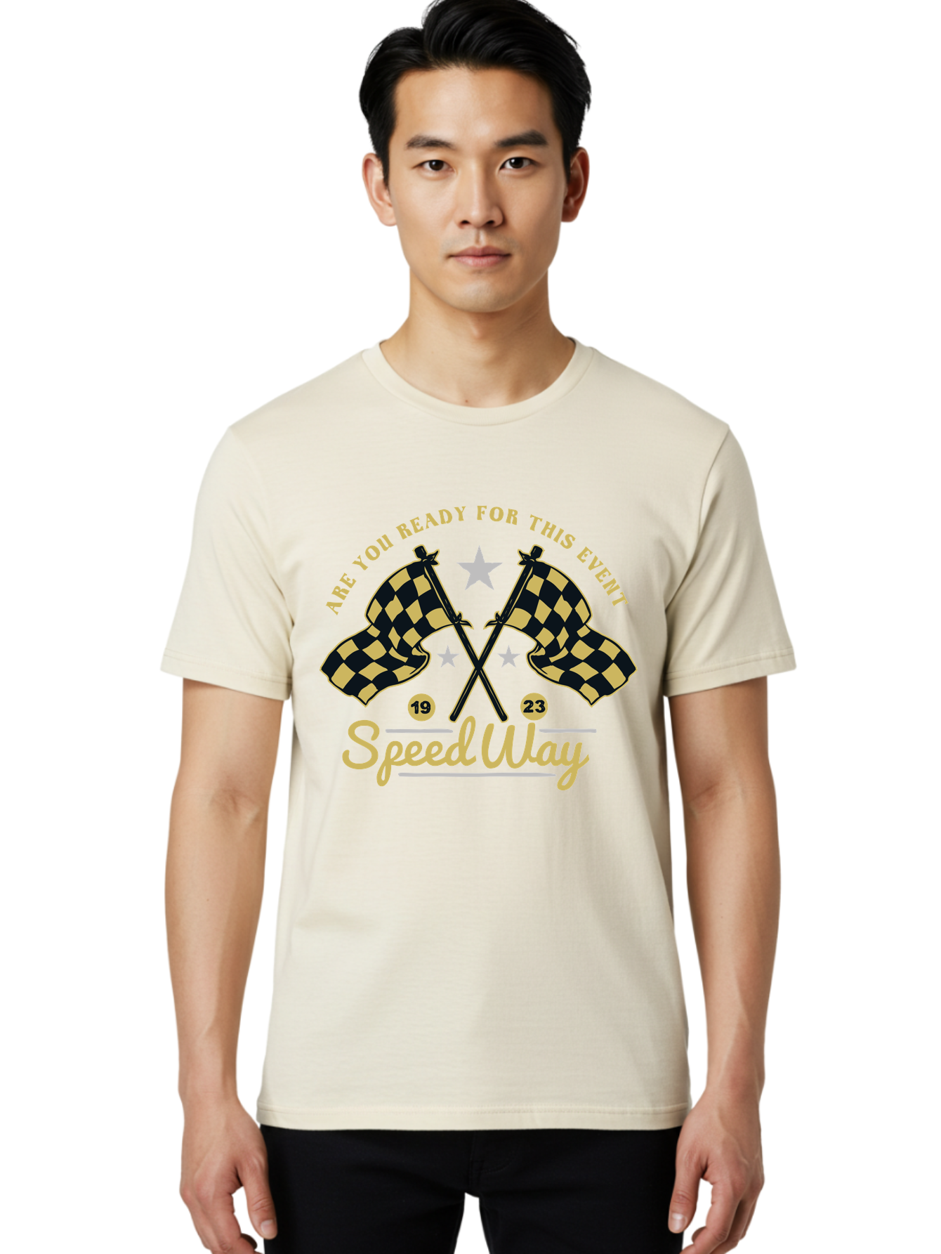Speedway Men'S Graphic Tee, 100% Cotton, Comfortable Casual Summer Wear, Machine Washable, Racing Flags, Checkered Flags, Speedway Racing, Motorsports Event, Racing Numbers 19 And 23, Are You Ready For This Event, Racing Stars Aae664 18