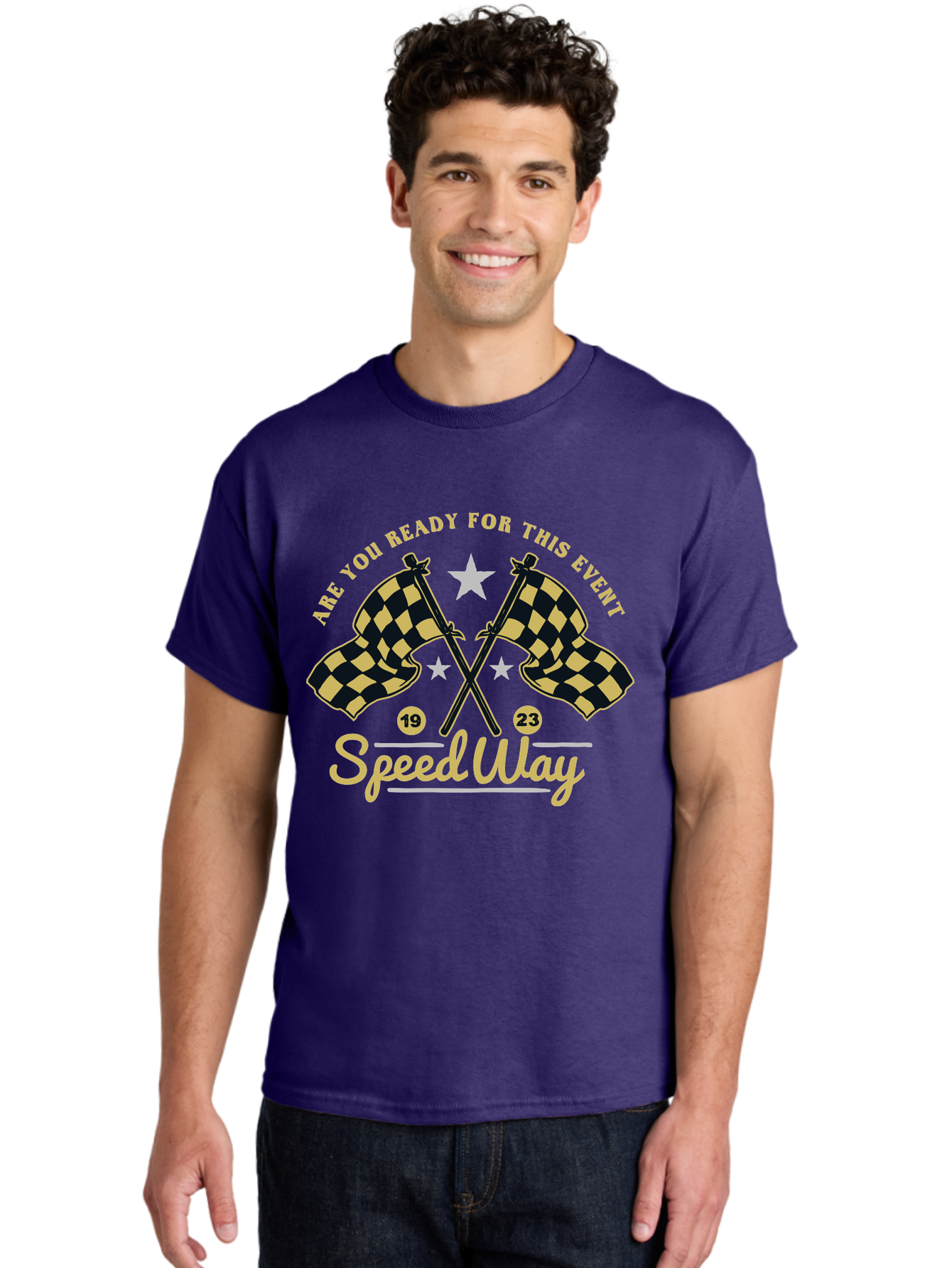 Speedway Men'S Graphic Tee, 100% Cotton, Comfortable Casual Summer Wear, Machine Washable, Racing Flags, Checkered Flags, Speedway Racing, Motorsports Event, Racing Numbers 19 And 23, Are You Ready For This Event, Racing Stars Aae664 28