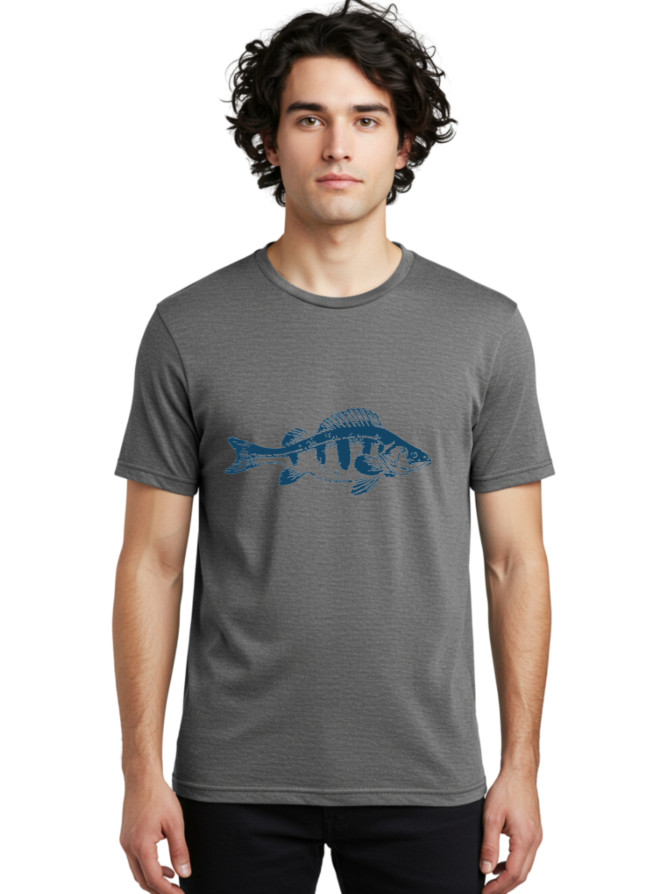 Strikefin Fish Men'S Graphic Tee, 100% Cotton, Comfortable Casual Summer Wear, Machine Washable, Bass Fish Illustration, Line Art, Aquatic Life, Water Sports, Freshwater Fish, Fishing, Monochrome Art, Simple Design, Minimalist, Wildlife Art Aae675 8