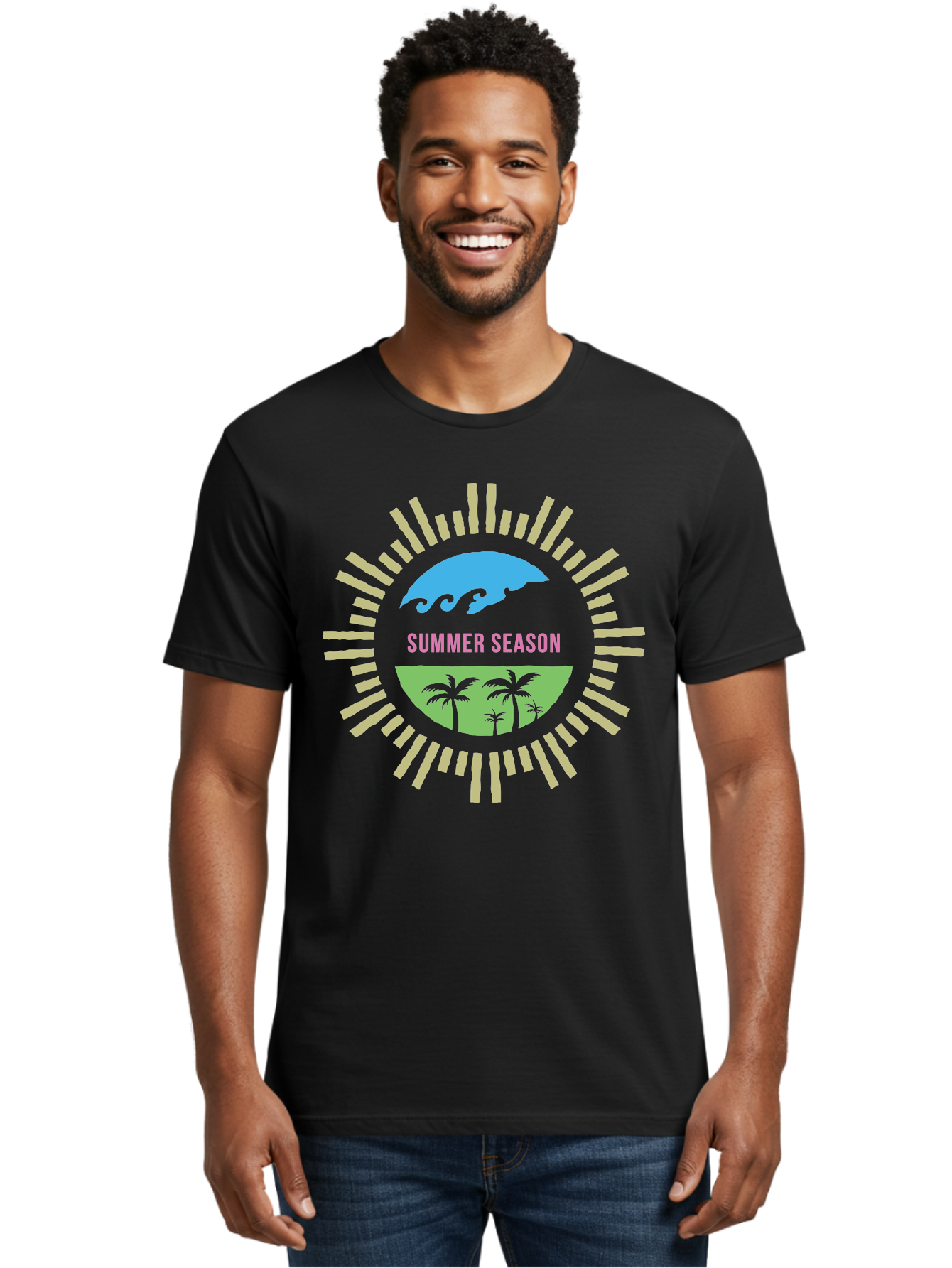 Summer Season Men'S Graphic Tee, 100% Cotton, Comfortable Casual Summer Wear, Machine Washable, Summer Vacation, Tropical Getaway, Ocean Waves, Palm Trees, Sun Symbol, Warm Weather, Beach Scene, Seasonal Theme, Sunny Days, Summer Fun Aae676 2