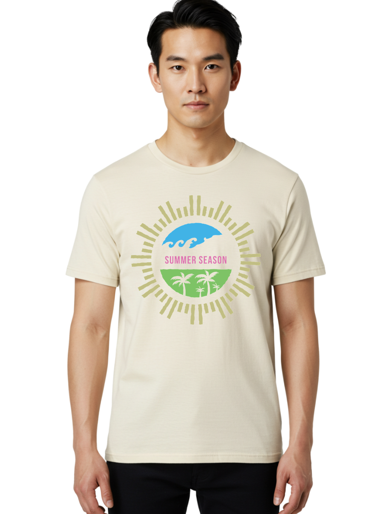 Summer Season Men'S Graphic Tee, 100% Cotton, Comfortable Casual Summer Wear, Machine Washable, Summer Vacation, Tropical Getaway, Ocean Waves, Palm Trees, Sun Symbol, Warm Weather, Beach Scene, Seasonal Theme, Sunny Days, Summer Fun Aae676 10