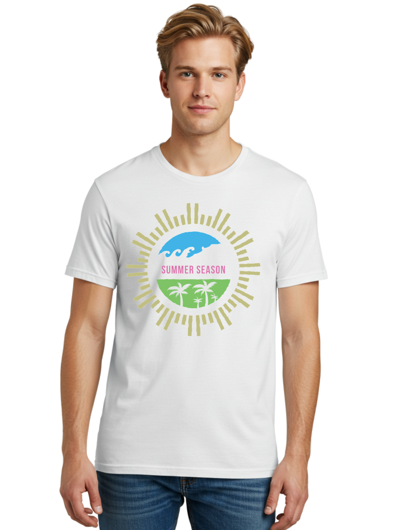 Summer Season Men'S Graphic Tee, 100% Cotton, Comfortable Casual Summer Wear, Machine Washable, Summer Vacation, Tropical Getaway, Ocean Waves, Palm Trees, Sun Symbol, Warm Weather, Beach Scene, Seasonal Theme, Sunny Days, Summer Fun Aae676 26