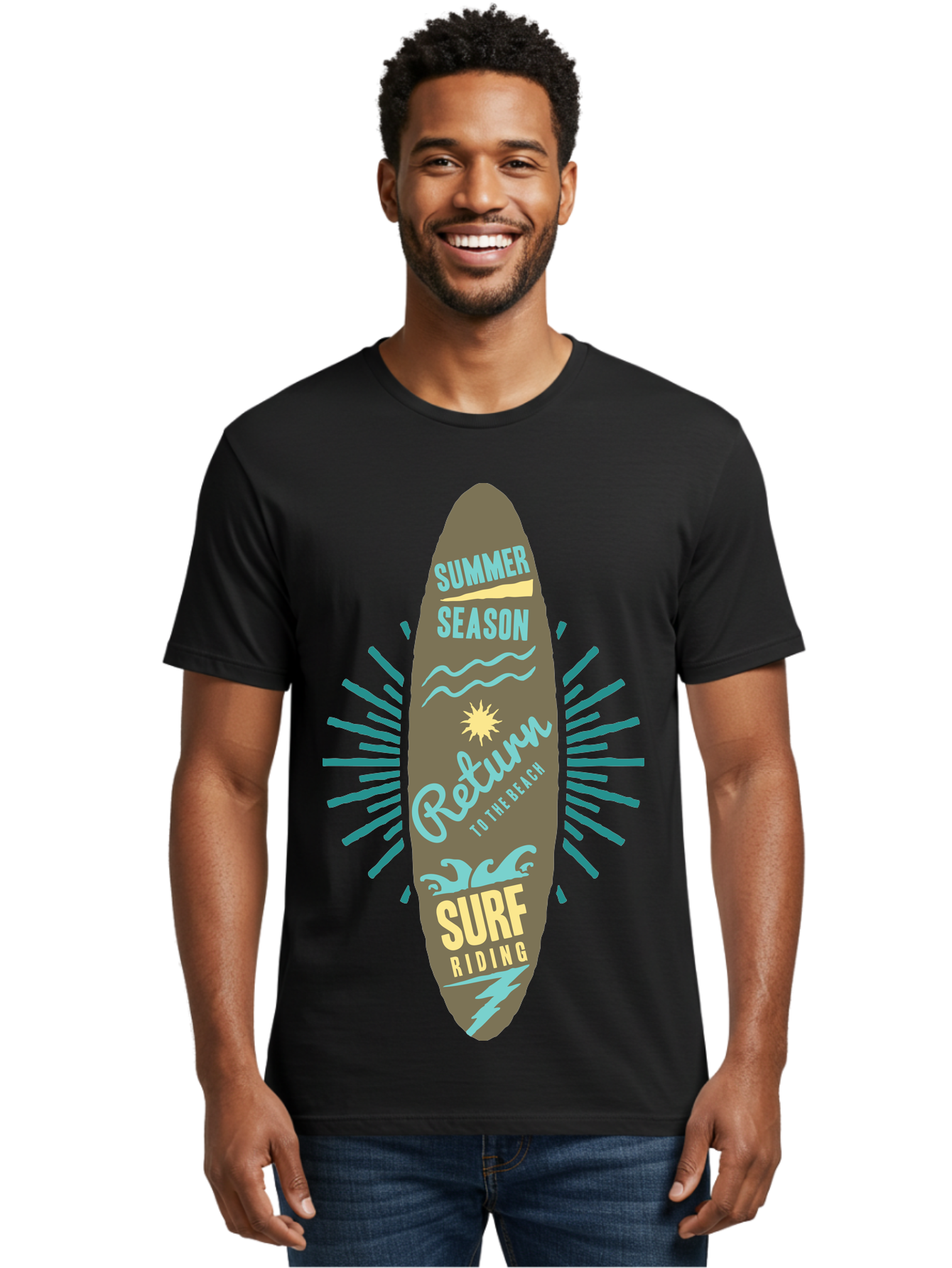 Surf Riding Men'S Graphic Tee, 100% Cotton, Comfortable Casual Summer Wear, Machine Washable, Surfing Graphics, Beach Vibes, Summer Season, Surf Riding, Retro Design, Sun Symbol, Wavy Lines, Surfing Culture, Coastal Lifestyle, Summer Fun Aae677 24