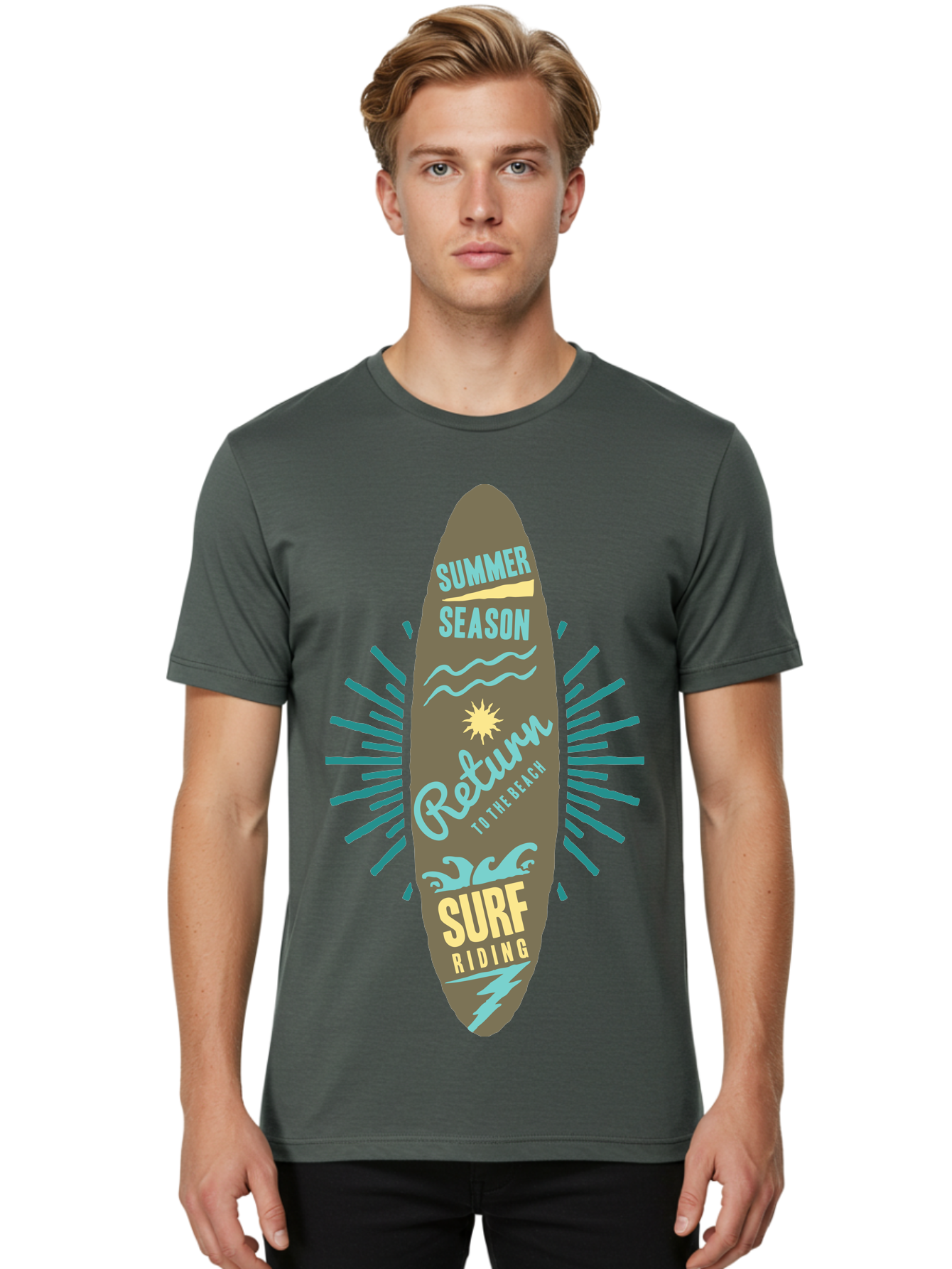 Surf Riding Men'S Graphic Tee, 100% Cotton, Comfortable Casual Summer Wear, Machine Washable, Surfing Graphics, Beach Vibes, Summer Season, Surf Riding, Retro Design, Sun Symbol, Wavy Lines, Surfing Culture, Coastal Lifestyle, Summer Fun Aae677 20