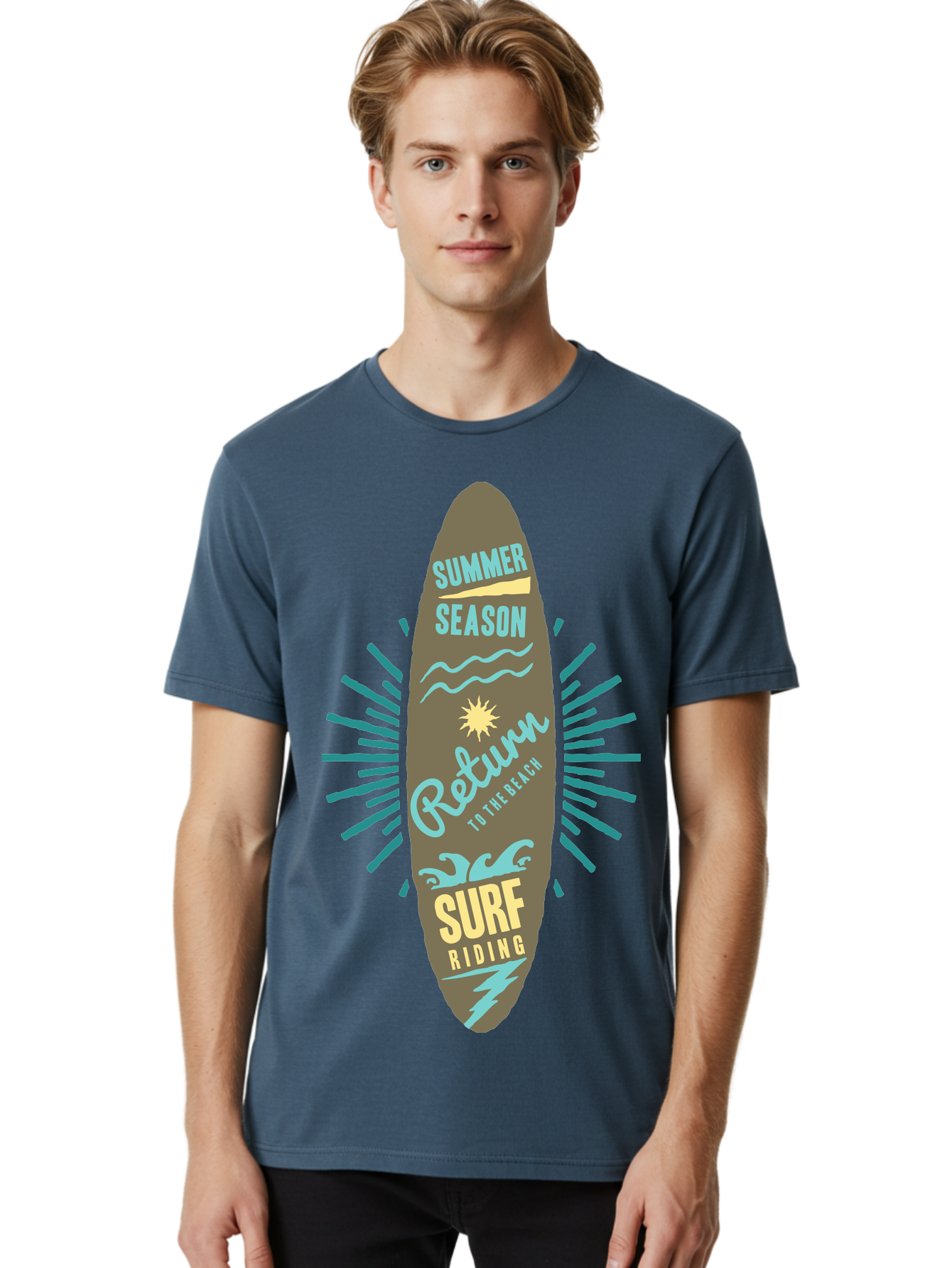 Surf Riding Men'S Graphic Tee, 100% Cotton, Comfortable Casual Summer Wear, Machine Washable, Surfing Graphics, Beach Vibes, Summer Season, Surf Riding, Retro Design, Sun Symbol, Wavy Lines, Surfing Culture, Coastal Lifestyle, Summer Fun Aae677 30