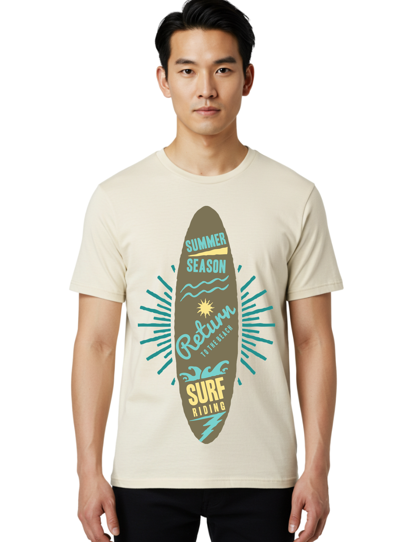 Surf Riding Men'S Graphic Tee, 100% Cotton, Comfortable Casual Summer Wear, Machine Washable, Surfing Graphics, Beach Vibes, Summer Season, Surf Riding, Retro Design, Sun Symbol, Wavy Lines, Surfing Culture, Coastal Lifestyle, Summer Fun Aae677 28