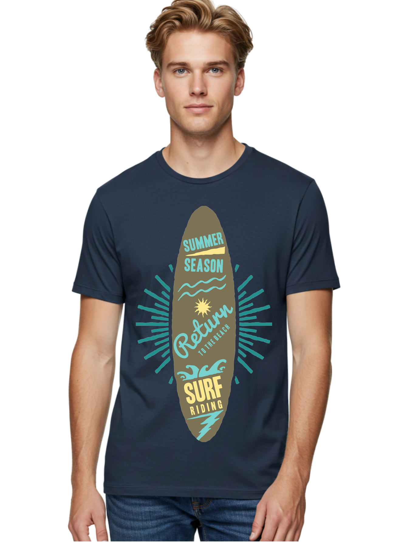 Surf Riding Men'S Graphic Tee, 100% Cotton, Comfortable Casual Summer Wear, Machine Washable, Surfing Graphics, Beach Vibes, Summer Season, Surf Riding, Retro Design, Sun Symbol, Wavy Lines, Surfing Culture, Coastal Lifestyle, Summer Fun Aae677 12