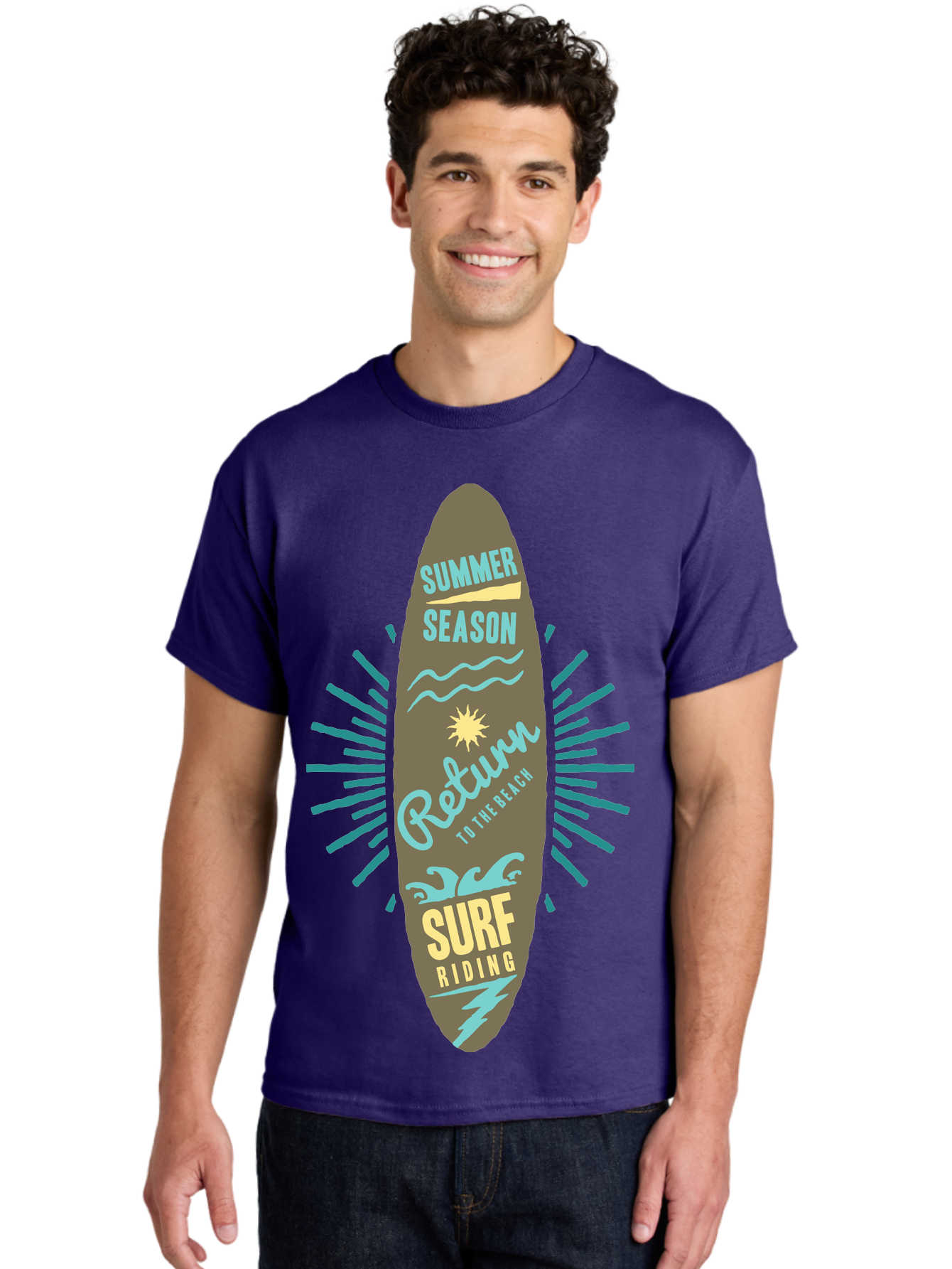 Surf Riding Men'S Graphic Tee, 100% Cotton, Comfortable Casual Summer Wear, Machine Washable, Surfing Graphics, Beach Vibes, Summer Season, Surf Riding, Retro Design, Sun Symbol, Wavy Lines, Surfing Culture, Coastal Lifestyle, Summer Fun Aae677 22