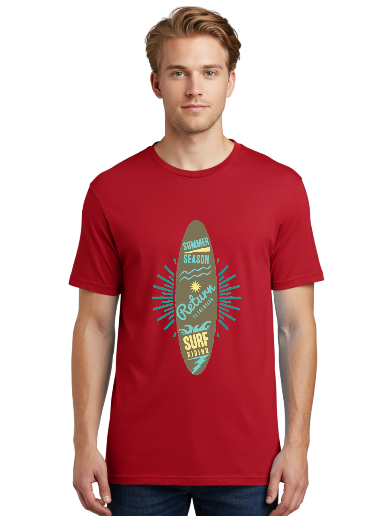 Surf Riding Men'S Graphic Tee, 100% Cotton, Comfortable Casual Summer Wear, Machine Washable, Surfing Graphics, Beach Vibes, Summer Season, Surf Riding, Retro Design, Sun Symbol, Wavy Lines, Surfing Culture, Coastal Lifestyle, Summer Fun Aae677 4