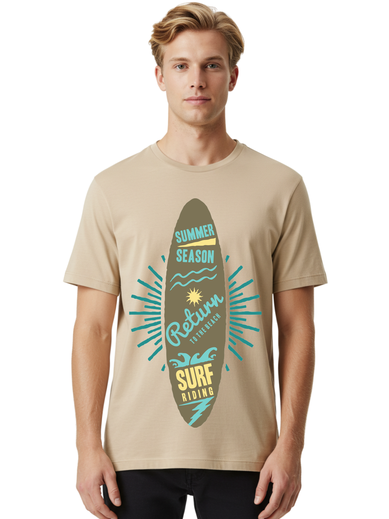 Surf Riding Men'S Graphic Tee, 100% Cotton, Comfortable Casual Summer Wear, Machine Washable, Surfing Graphics, Beach Vibes, Summer Season, Surf Riding, Retro Design, Sun Symbol, Wavy Lines, Surfing Culture, Coastal Lifestyle, Summer Fun Aae677 18