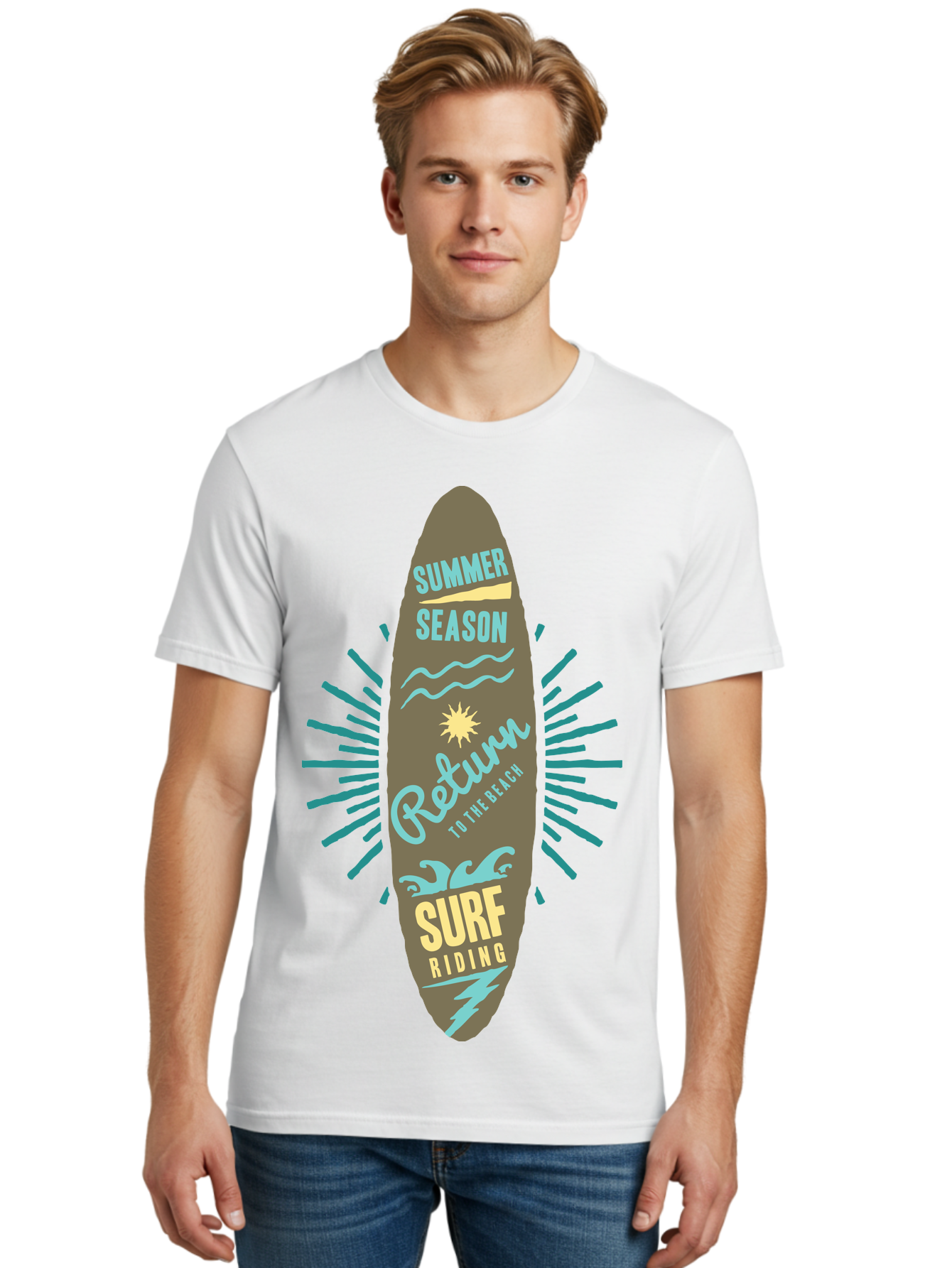 Surf Riding Men'S Graphic Tee, 100% Cotton, Comfortable Casual Summer Wear, Machine Washable, Surfing Graphics, Beach Vibes, Summer Season, Surf Riding, Retro Design, Sun Symbol, Wavy Lines, Surfing Culture, Coastal Lifestyle, Summer Fun Aae677 8