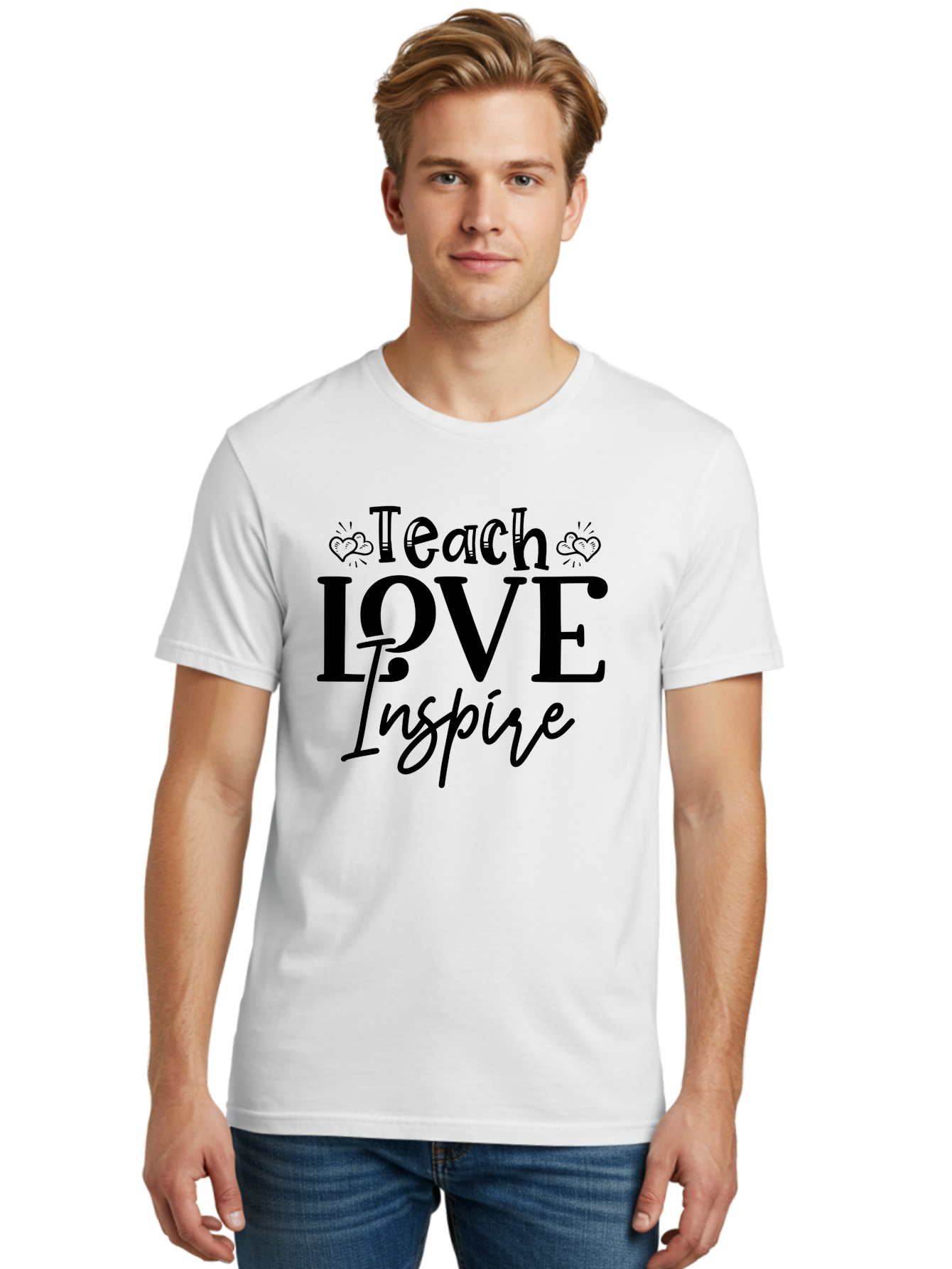 Teach Love Inspire Men'S Graphic Tee, 100% Cotton, Comfortable Casual Summer Wear, Machine Washable, Teach Love Inspire, Teaching Quotes, Inspirational Quotes, Love Quotes, Teacher Appreciation, Motivational Phrases, Heartwarming Messages, Aae683 20