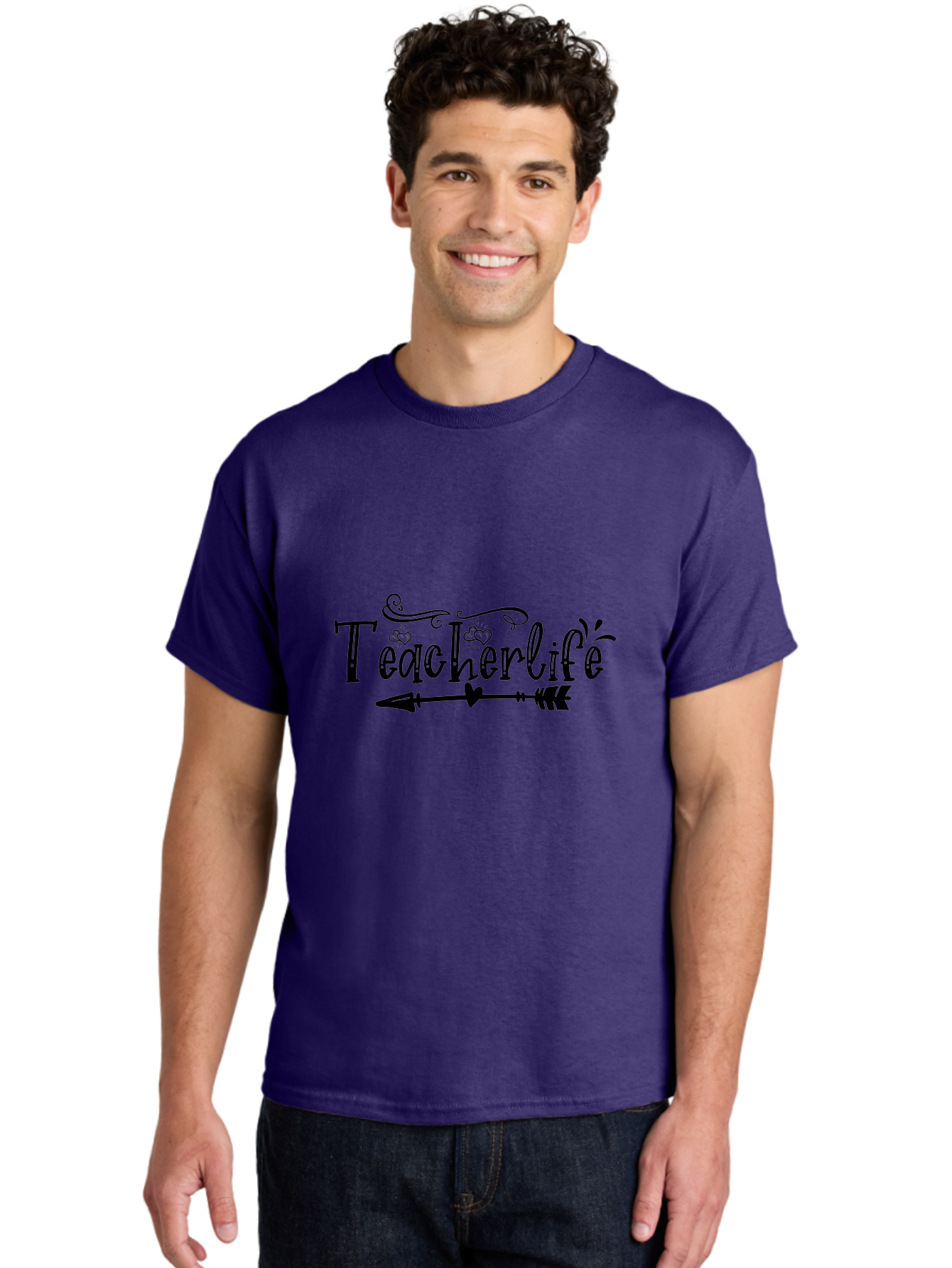 Teacherlife-01 Men'S Graphic Tee, 100% Cotton, Comfortable Casual Summer Wear, Machine Washable, Teacherlife, Teaching Profession, Education Symbol, Decorative Text, Arrow Design, Heart Element, Elegant Script Aae684 20