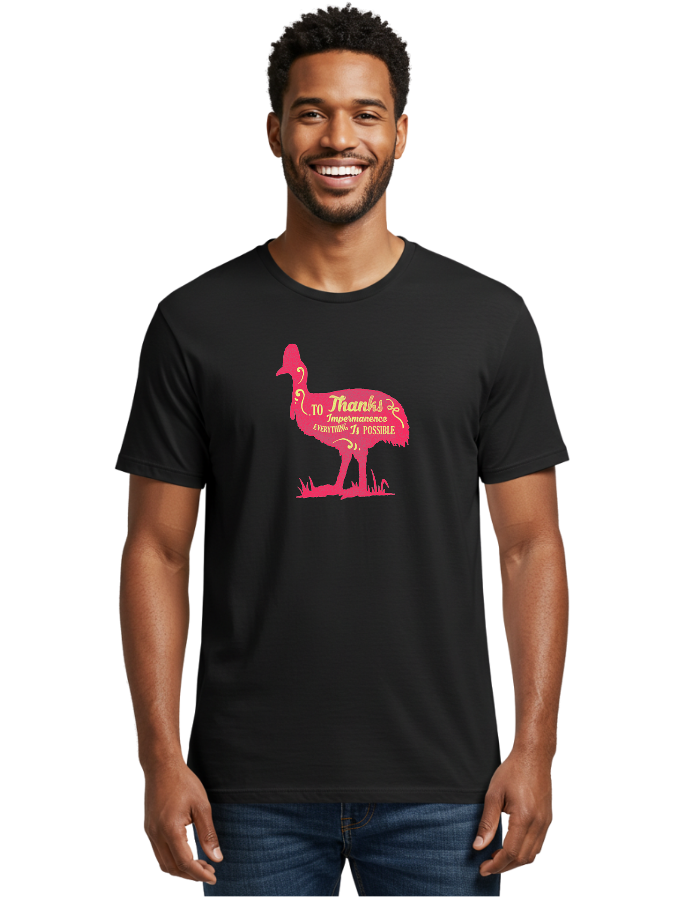 Thanks To Impermanence Men'S Graphic Tee, 100% Cotton, Comfortable Casual Summer Wear, Machine Washable, Stylized Bird Silhouette, Motivational Quote, Inspirational Text, Thanks To Impermanence Everything Is Possible, Creative Typography, Aae689 26