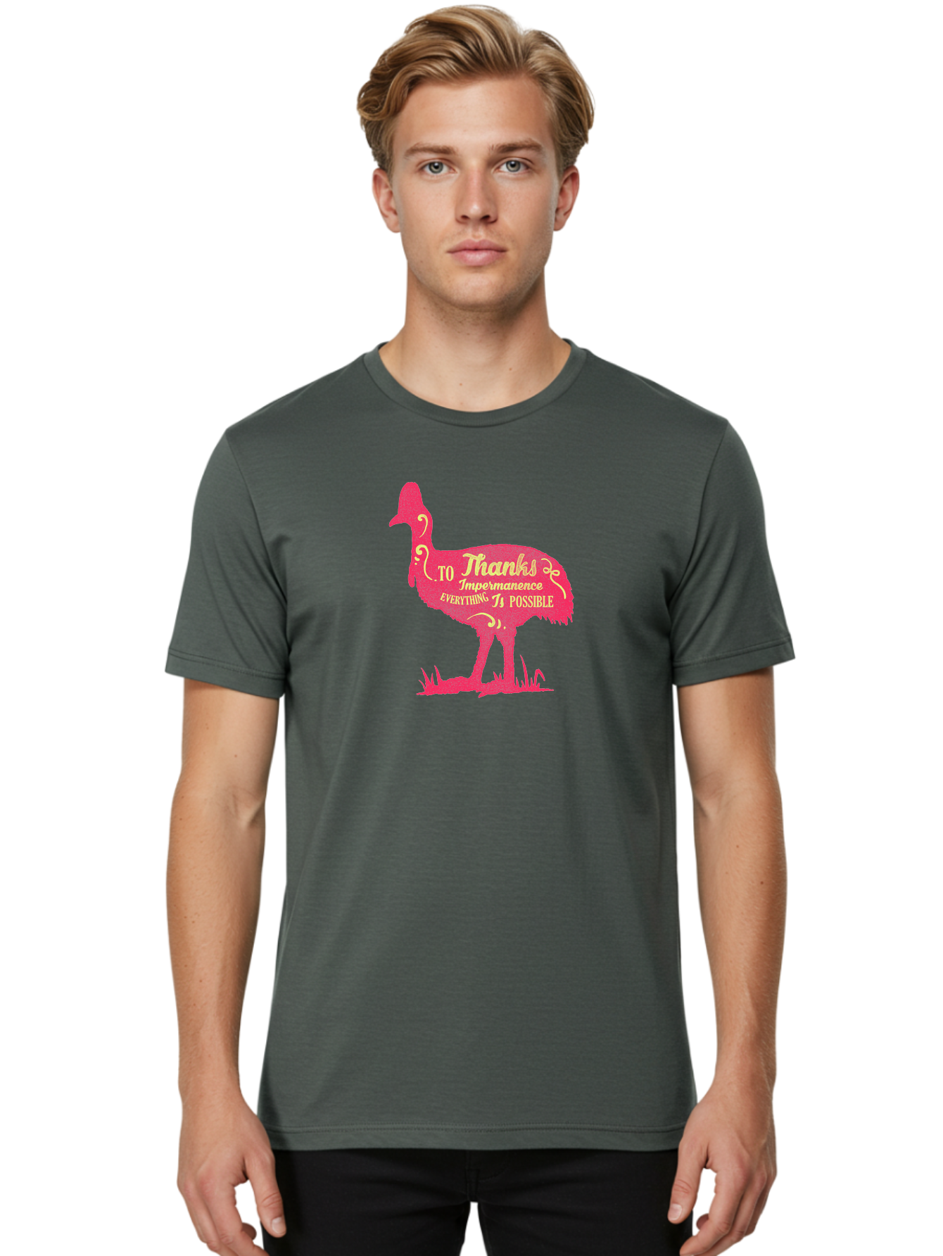 Thanks To Impermanence Men'S Graphic Tee, 100% Cotton, Comfortable Casual Summer Wear, Machine Washable, Stylized Bird Silhouette, Motivational Quote, Inspirational Text, Thanks To Impermanence Everything Is Possible, Creative Typography, Aae689 14