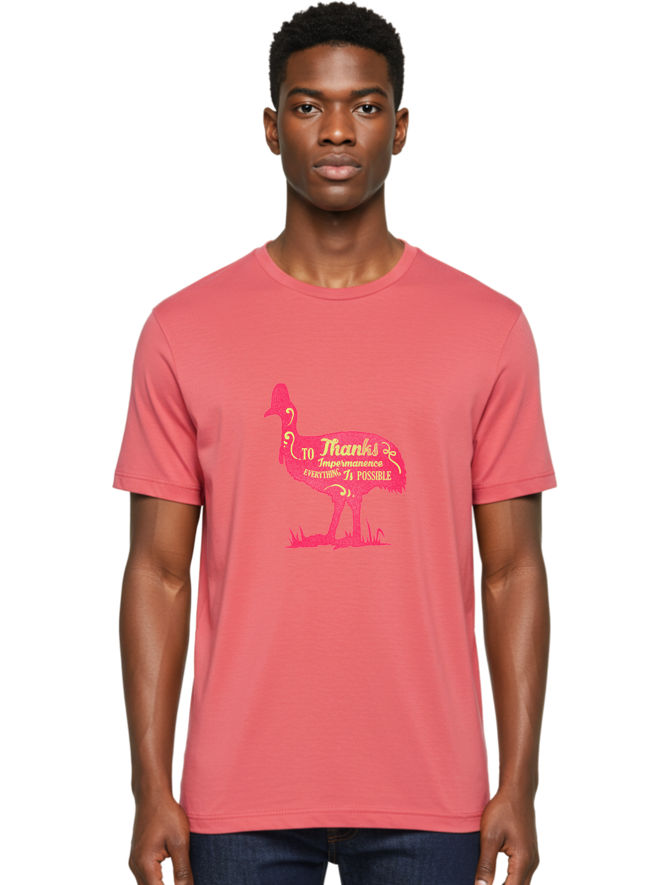 Thanks To Impermanence Men'S Graphic Tee, 100% Cotton, Comfortable Casual Summer Wear, Machine Washable, Stylized Bird Silhouette, Motivational Quote, Inspirational Text, Thanks To Impermanence Everything Is Possible, Creative Typography, Aae689 16