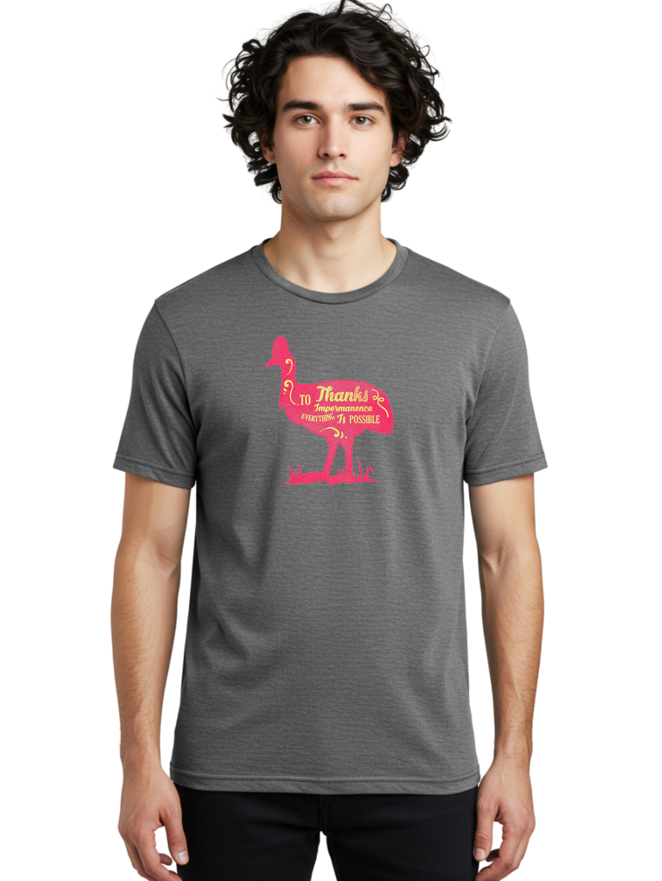Thanks To Impermanence Men'S Graphic Tee, 100% Cotton, Comfortable Casual Summer Wear, Machine Washable, Stylized Bird Silhouette, Motivational Quote, Inspirational Text, Thanks To Impermanence Everything Is Possible, Creative Typography, Aae689 10