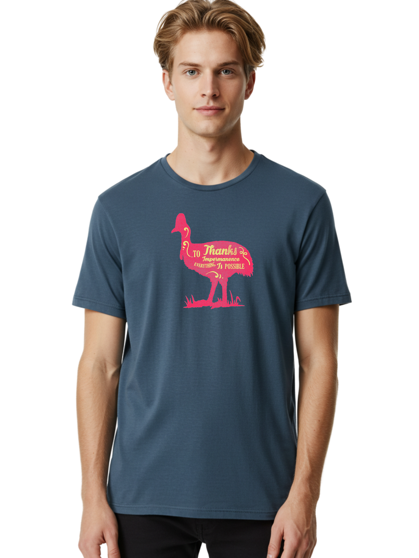 Thanks To Impermanence Men'S Graphic Tee, 100% Cotton, Comfortable Casual Summer Wear, Machine Washable, Stylized Bird Silhouette, Motivational Quote, Inspirational Text, Thanks To Impermanence Everything Is Possible, Creative Typography, Aae689 30
