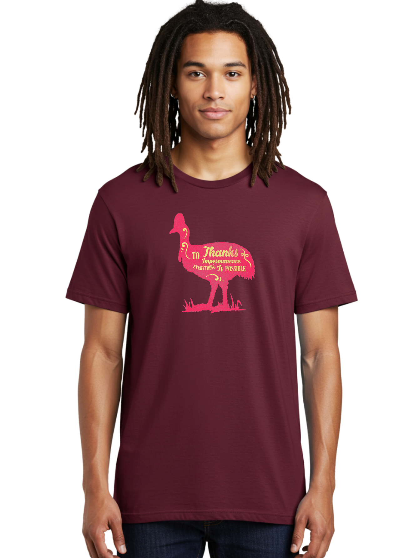 Thanks To Impermanence Men'S Graphic Tee, 100% Cotton, Comfortable Casual Summer Wear, Machine Washable, Stylized Bird Silhouette, Motivational Quote, Inspirational Text, Thanks To Impermanence Everything Is Possible, Creative Typography, Aae689 4