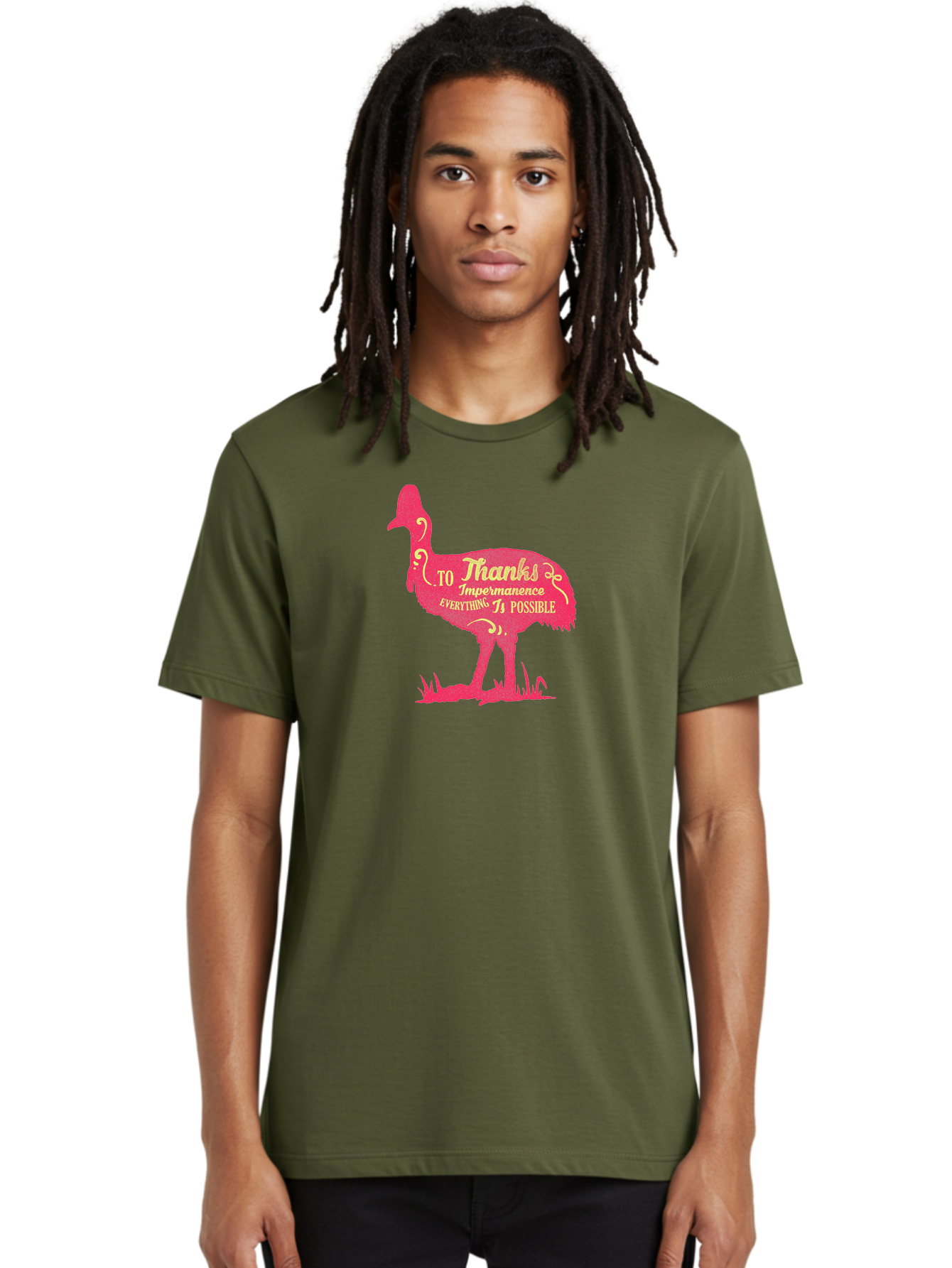Thanks To Impermanence Men'S Graphic Tee, 100% Cotton, Comfortable Casual Summer Wear, Machine Washable, Stylized Bird Silhouette, Motivational Quote, Inspirational Text, Thanks To Impermanence Everything Is Possible, Creative Typography, Aae689 20