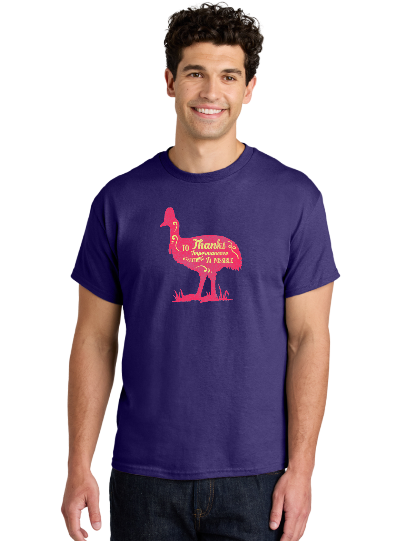 Thanks To Impermanence Men'S Graphic Tee, 100% Cotton, Comfortable Casual Summer Wear, Machine Washable, Stylized Bird Silhouette, Motivational Quote, Inspirational Text, Thanks To Impermanence Everything Is Possible, Creative Typography, Aae689 22