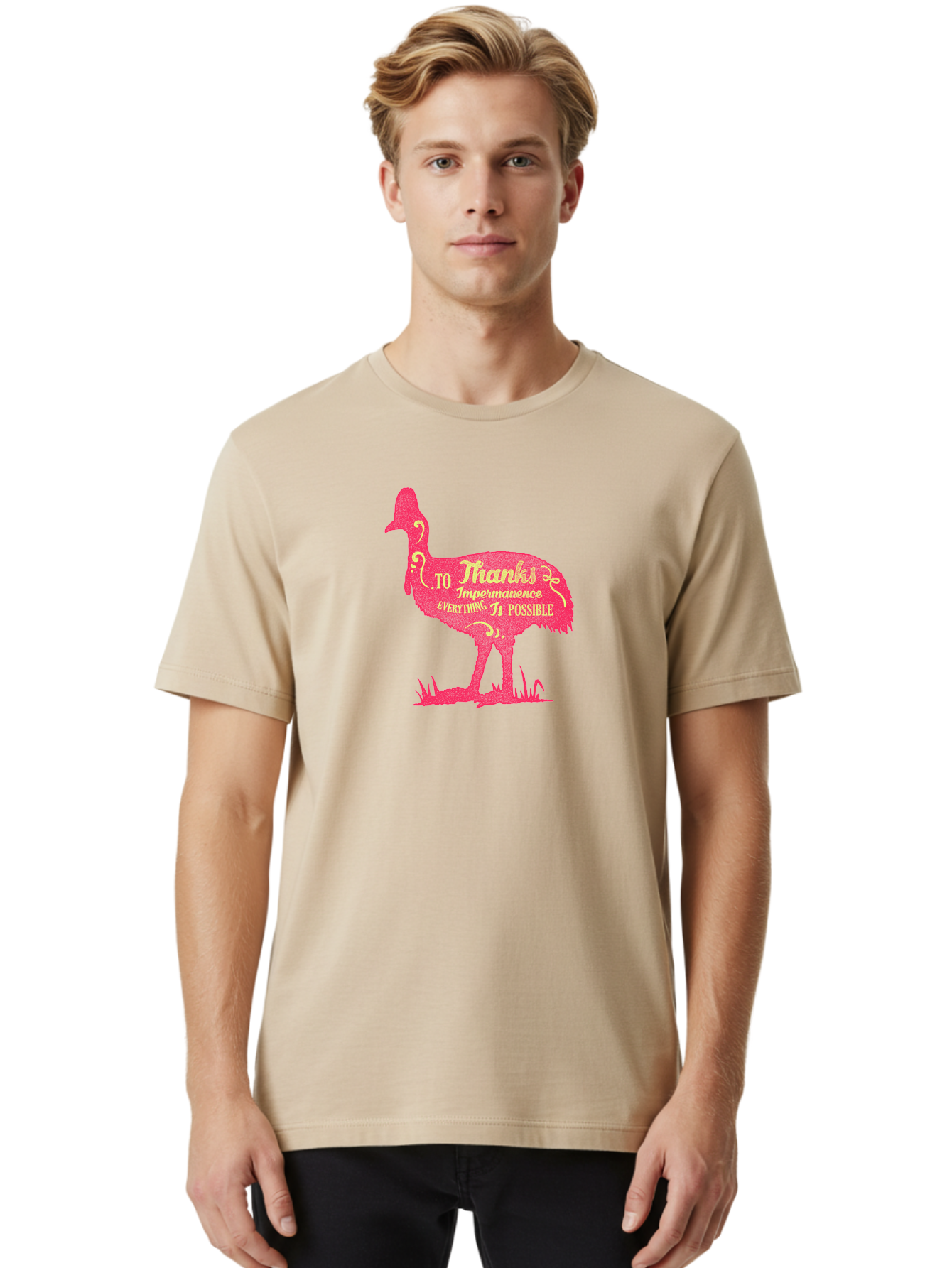 Thanks To Impermanence Men'S Graphic Tee, 100% Cotton, Comfortable Casual Summer Wear, Machine Washable, Stylized Bird Silhouette, Motivational Quote, Inspirational Text, Thanks To Impermanence Everything Is Possible, Creative Typography, Aae689 12