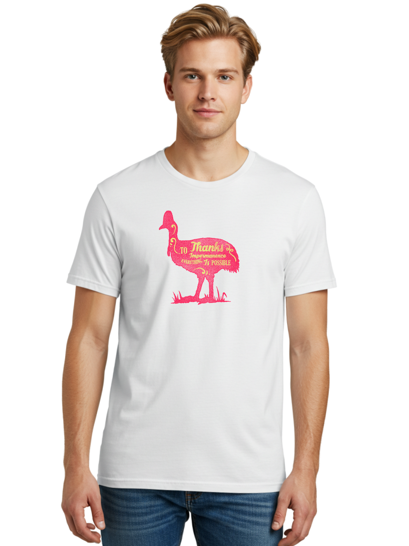 Thanks To Impermanence Men'S Graphic Tee, 100% Cotton, Comfortable Casual Summer Wear, Machine Washable, Stylized Bird Silhouette, Motivational Quote, Inspirational Text, Thanks To Impermanence Everything Is Possible, Creative Typography, Aae689 8