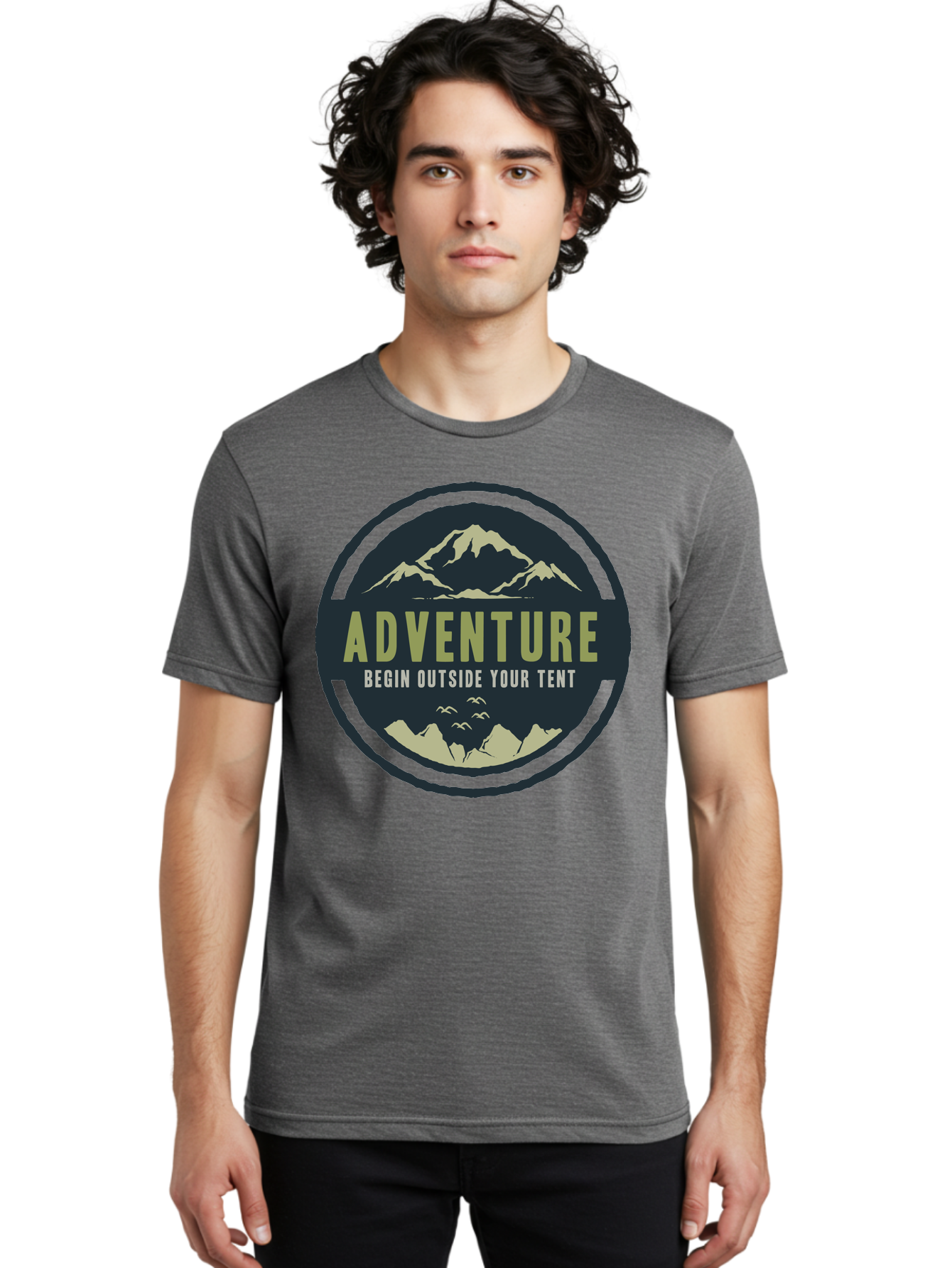 The Adventure Begin Men'S Graphic Tee, 100% Cotton, Comfortable Casual Summer Wear, Machine Washable, Outdoor Adventure, Camping Inspiration, Mountain Landscapes, Wilderness Exploration, Adventure Travel, Nature Escapades, Hiking Motivation, Aae691 20