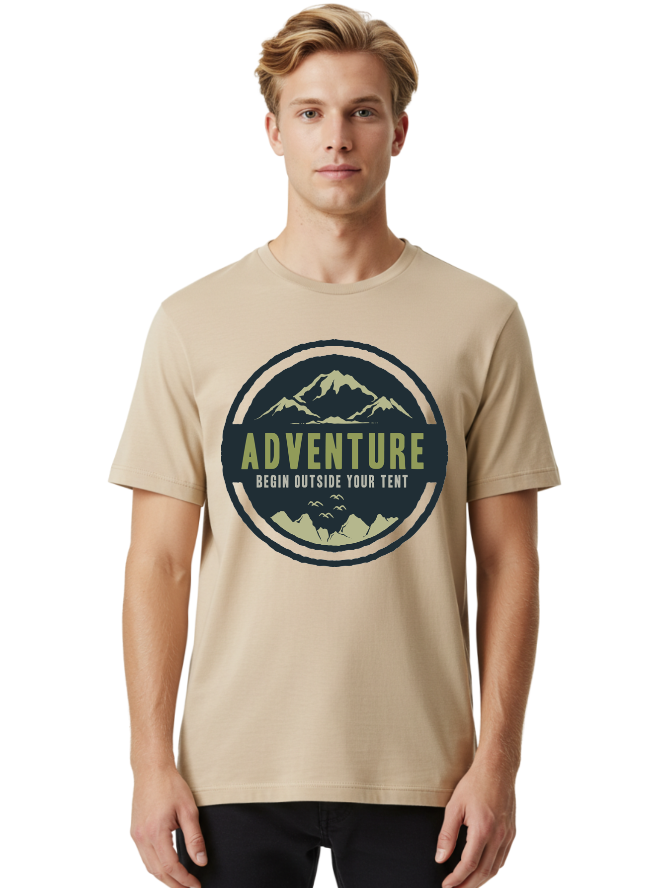 The Adventure Begin Men'S Graphic Tee, 100% Cotton, Comfortable Casual Summer Wear, Machine Washable, Outdoor Adventure, Camping Inspiration, Mountain Landscapes, Wilderness Exploration, Adventure Travel, Nature Escapades, Hiking Motivation, Aae691 16