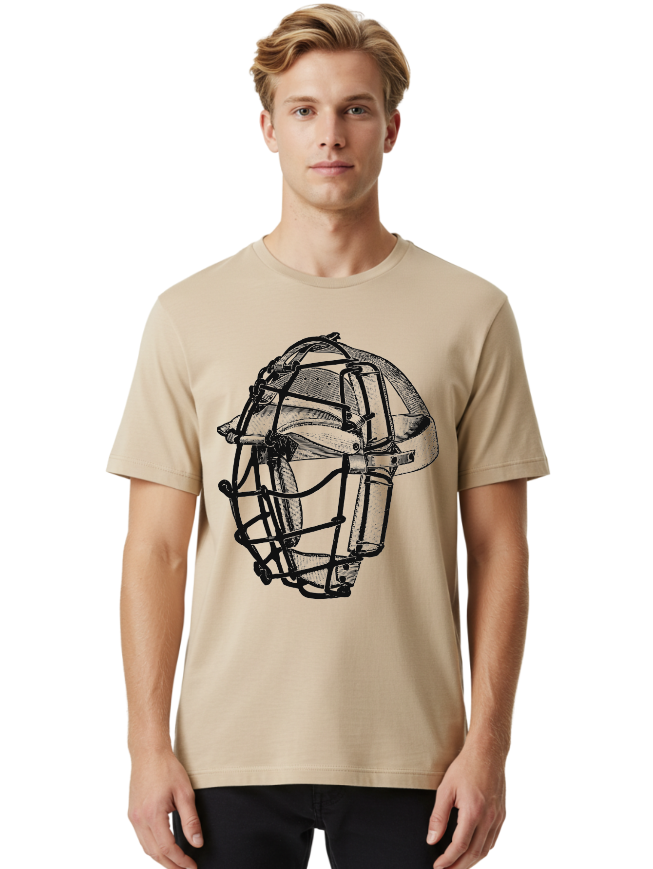 The Backstop Shield Men'S Graphic Tee, 100% Cotton, Comfortable Casual Summer Wear, Machine Washable, Baseball Catcher'S Mask, Protective Gear, Sports Equipment, Vintage Design, Classic Style, Catcher'S Protective Mask Aae694 4