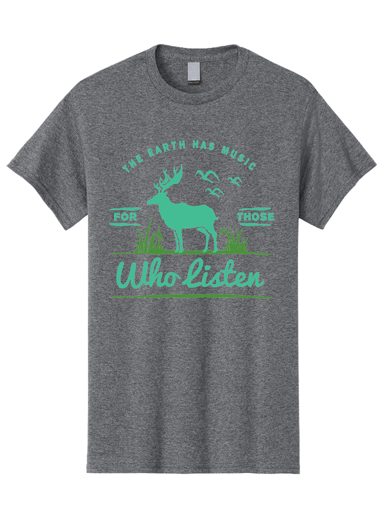 The Earth Has Music Men'S Graphic Tee, 100% Cotton, Comfortable Casual Summer Wear, Machine Washable, Wildlife Conservation, Environmentalism, Deer Silhouette, Birds In Flight, Inspirational Quote, Eco-Friendly Message, Nature Lovers, Aae702 11