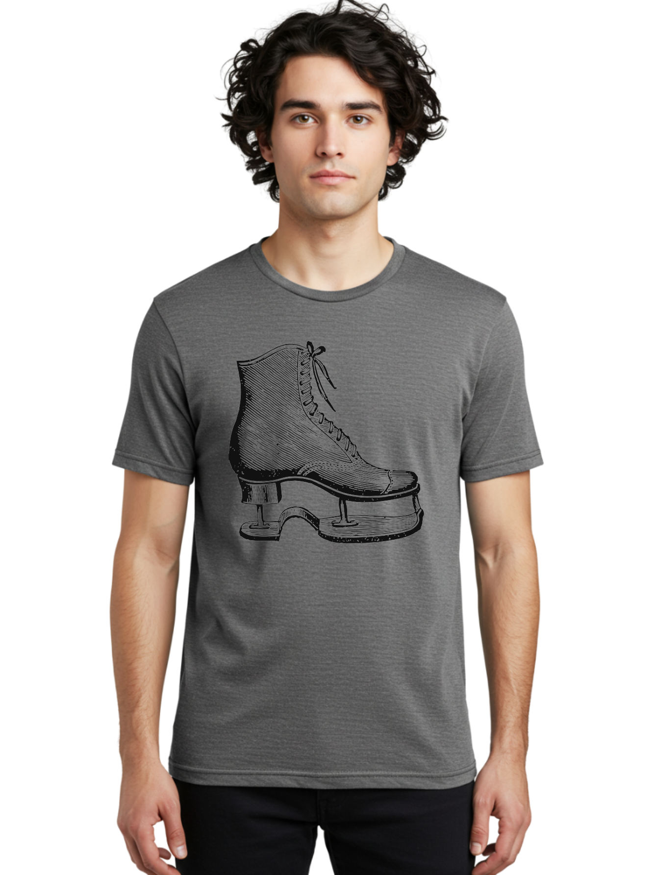 The Frozen Classic Men'S Graphic Tee, 100% Cotton, Comfortable Casual Summer Wear, Machine Washable, Ice Skate, Vintage Illustration, Lace-Up Boot, Ice Skating, Winter Sports, Classic Design, Retro Style, Frozen Fun Aae704 8