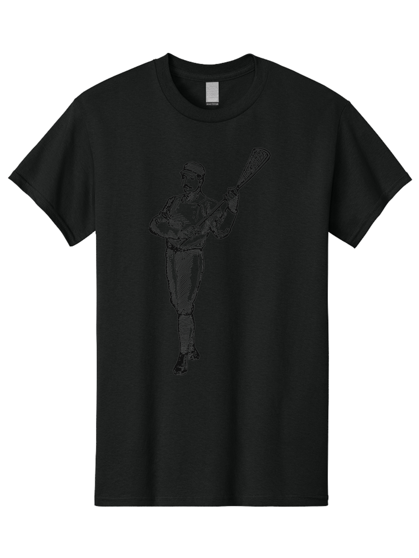 The Lacrosse Pioneer Men'S Graphic Tee, 100% Cotton, Comfortable Casual Summer Wear, Machine Washable, Lacrosse Player, Sports Illustration, Vintage Style, Mustachioed Man, Lacrosse Stick, Athletic Pose, Confident Stance, Aae711 23