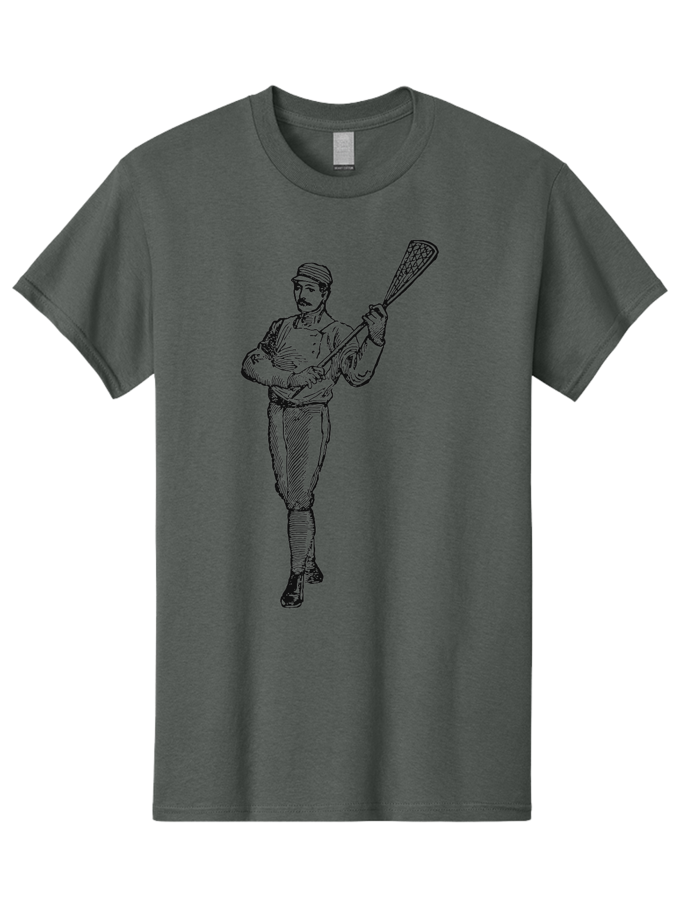 The Lacrosse Pioneer Men'S Graphic Tee, 100% Cotton, Comfortable Casual Summer Wear, Machine Washable, Lacrosse Player, Sports Illustration, Vintage Style, Mustachioed Man, Lacrosse Stick, Athletic Pose, Confident Stance, Aae711 11