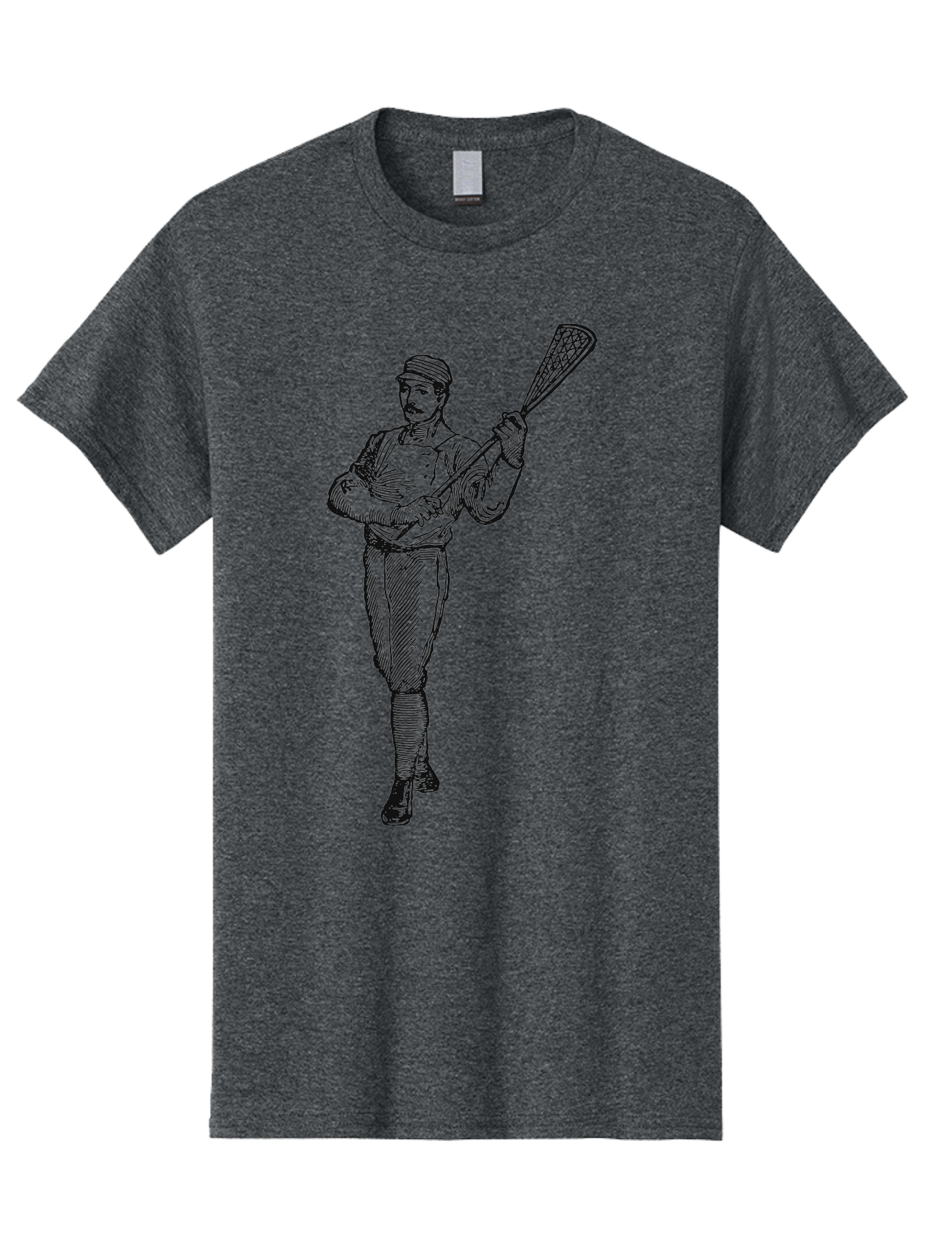 The Lacrosse Pioneer Men'S Graphic Tee, 100% Cotton, Comfortable Casual Summer Wear, Machine Washable, Lacrosse Player, Sports Illustration, Vintage Style, Mustachioed Man, Lacrosse Stick, Athletic Pose, Confident Stance, Aae711 17