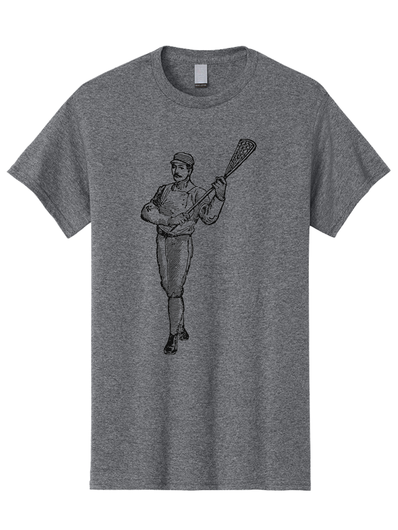 The Lacrosse Pioneer Men'S Graphic Tee, 100% Cotton, Comfortable Casual Summer Wear, Machine Washable, Lacrosse Player, Sports Illustration, Vintage Style, Mustachioed Man, Lacrosse Stick, Athletic Pose, Confident Stance, Aae711 13