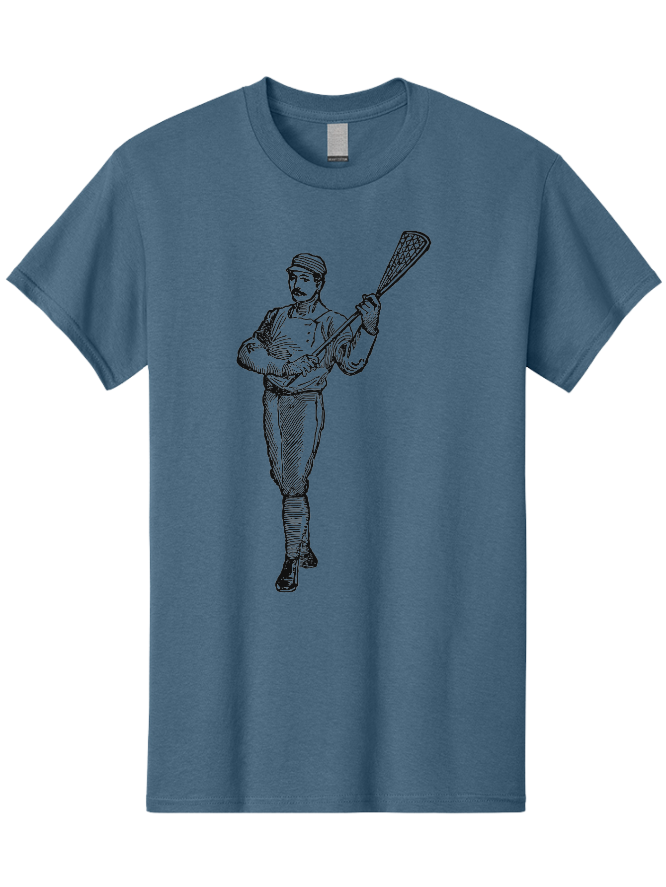 The Lacrosse Pioneer Men'S Graphic Tee, 100% Cotton, Comfortable Casual Summer Wear, Machine Washable, Lacrosse Player, Sports Illustration, Vintage Style, Mustachioed Man, Lacrosse Stick, Athletic Pose, Confident Stance, Aae711 9