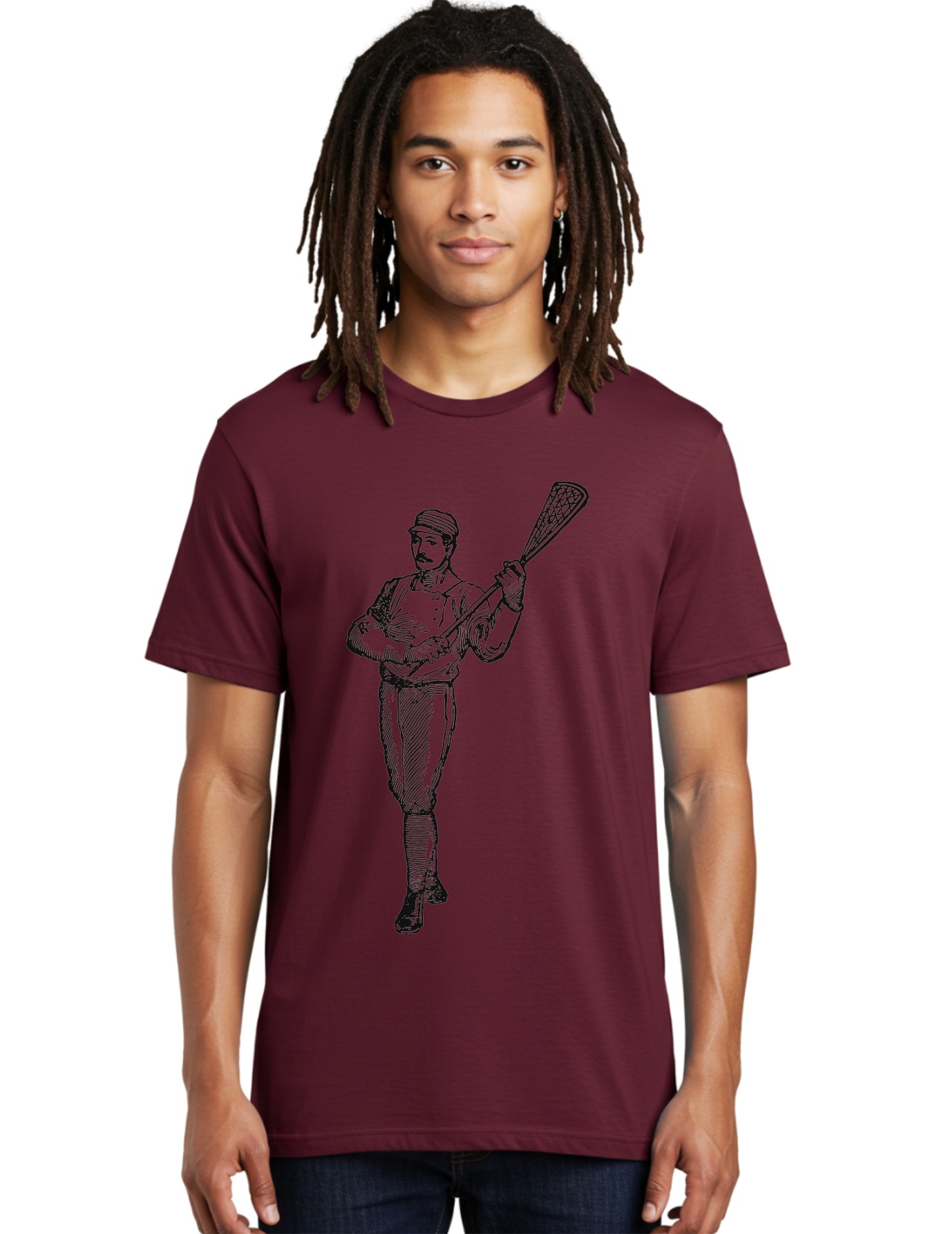 The Lacrosse Pioneer Men'S Graphic Tee, 100% Cotton, Comfortable Casual Summer Wear, Machine Washable, Lacrosse Player, Sports Illustration, Vintage Style, Mustachioed Man, Lacrosse Stick, Athletic Pose, Confident Stance, Aae711 6